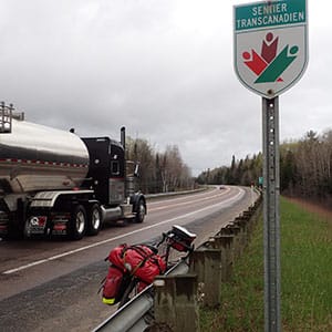 The Trans Canada Trail ("Sentier transcanadien") on a branch of the Trans Canada Highway, May 14 2017, near Grand-Remous, Quebec. (Edmund A. Aunger)