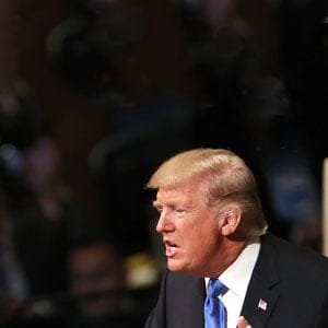 NEW YORK, NY - SEPTEMBER 19: President Donald Trump speaks to world leaders at the 72nd United Nations (UN) General Assembly at UN headquarters in New York on September 19, 2017 in New York City. This is Trump's first appearance at the General Assembly where he addressed threats from Iran and North Korea among other global concerns. (Photo by Spencer Platt/Getty Images)