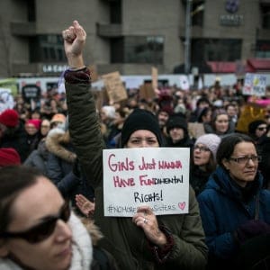 Demonstrators attend the Women's March to protest President Donald Trump, in Montreal, Canada on January 21, 2017. Thousands of people gather in Montreal in support of women's rights as thousands are doing the same in Washington, D.C. after the inauguration of Donald Trump. (Amru Salahuddien/Anadolu Agency/Getty Images)