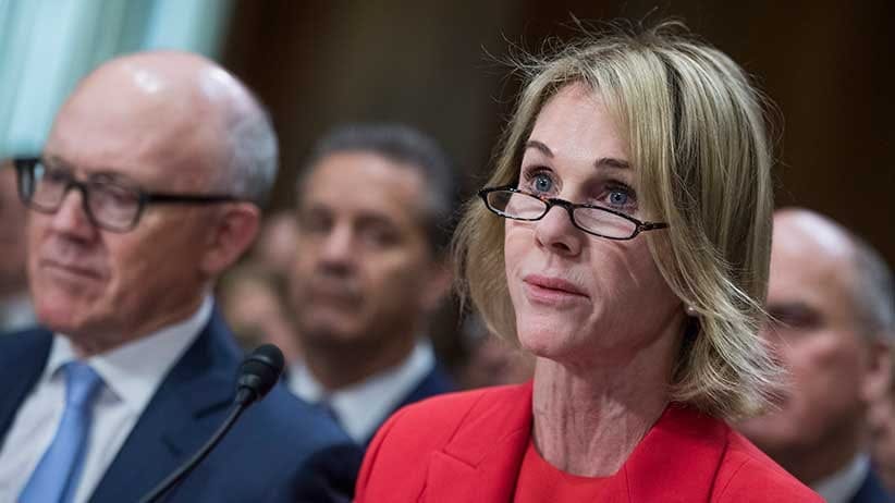 UNITED STATES: Kelly Knight Craft, ambassador to Canada, at her Senate Foreign Relations Committee confirmation hearing on July 20, 2017. Robert Wood Johnson IV, nominee to be ambassador to the United Kingdom, appears at left. (Photo By Tom Williams/CQ Roll Call)