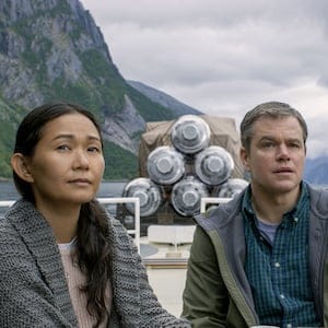 Hong Chau plays Ngoc Lan Tran and Matt Damon plays Paul Safranek in Downsizing from Paramount Pictures.