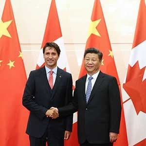 BEIJING, CHINA - AUGUST 31: Chinese President Xi Jinping (R) shakes hands with Canadian Premier Justin Trudeau ahead of their meeting at the Diaoyutai State Guesthouse in Beijing, China, 31 August 2016. The Canadian Premier Justin Trudeau is on an official visit and is expected to meet with Chinese counterparts to boost bilateral ties. (Photo by Wu Hong - Pool/Getty Images)