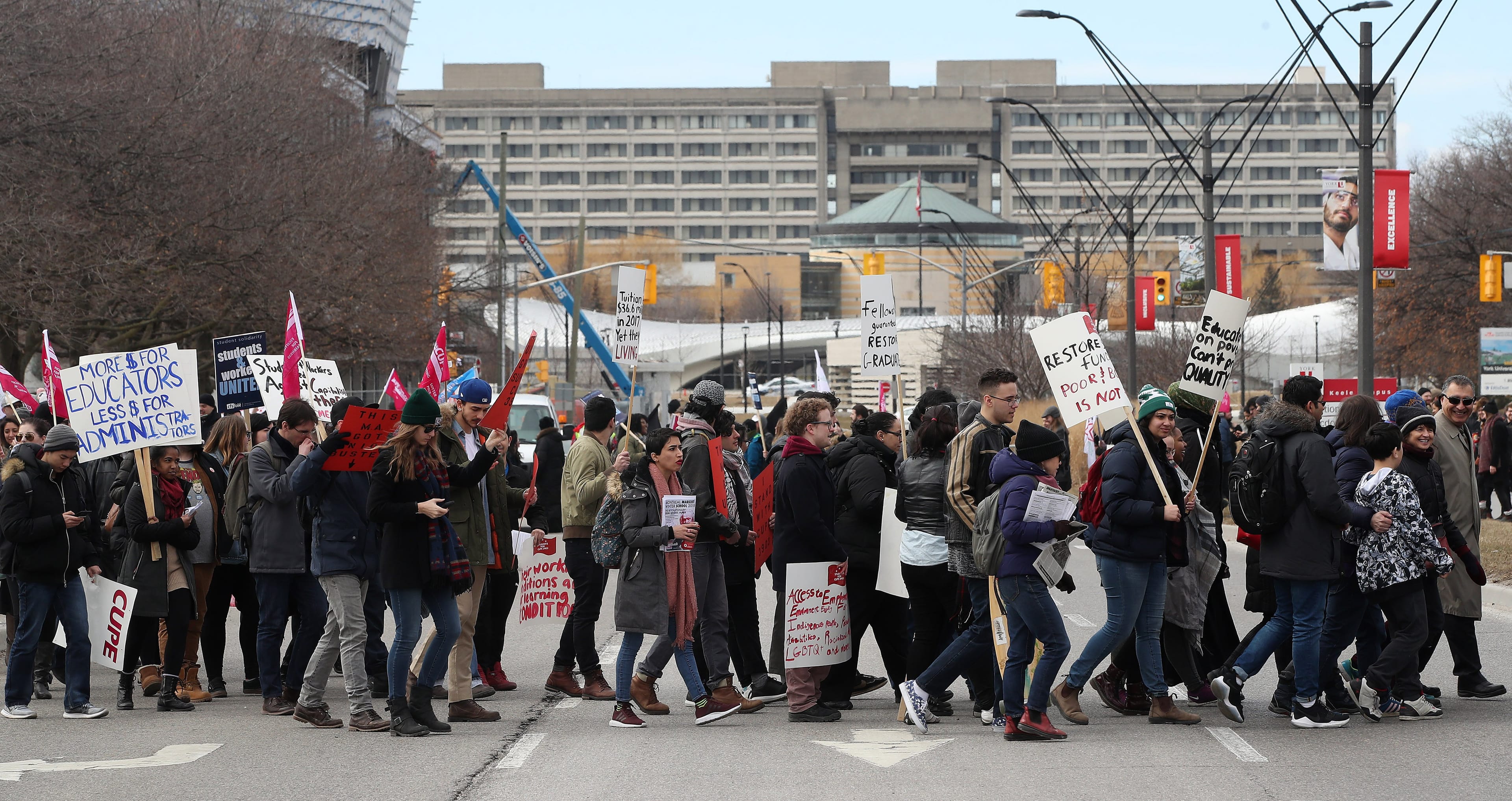 TORONTO- MARCH 5 - York University contract faculty go on strike as negotiations break down. The teaching assistants, part-time faculty and graduate assistants start the strike with a rally on Monday morning at Main Gate at York University inToronto. March 5, 2018. (Steve Russell/Toronto Star via Getty Images)