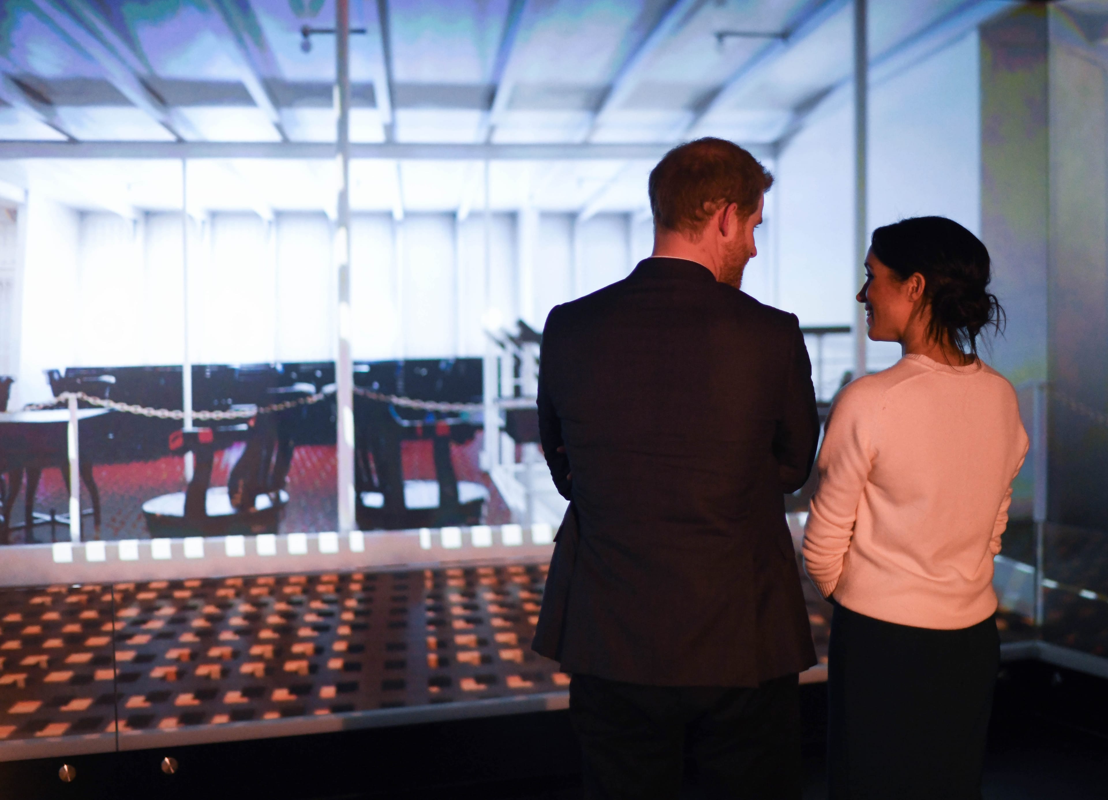BELFAST, NORTHERN IRELAND - MARCH 23: Prince Harry and Meghan Markle visit the Titanic Belfast on March 23, 2018 in Belfast, Nothern Ireland. (Photo by Pool/Samir Hussein/WireImage)
