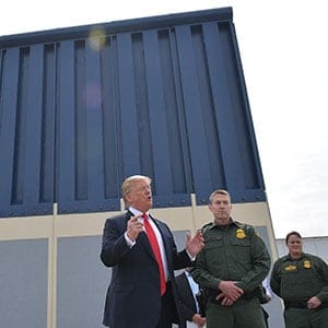 US President Donald Trump inspects border wall prototypes in San Diego, California on March 13, 2018. / AFP PHOTO / MANDEL NGAN (Photo credit should read MANDEL NGAN/AFP/Getty Images)