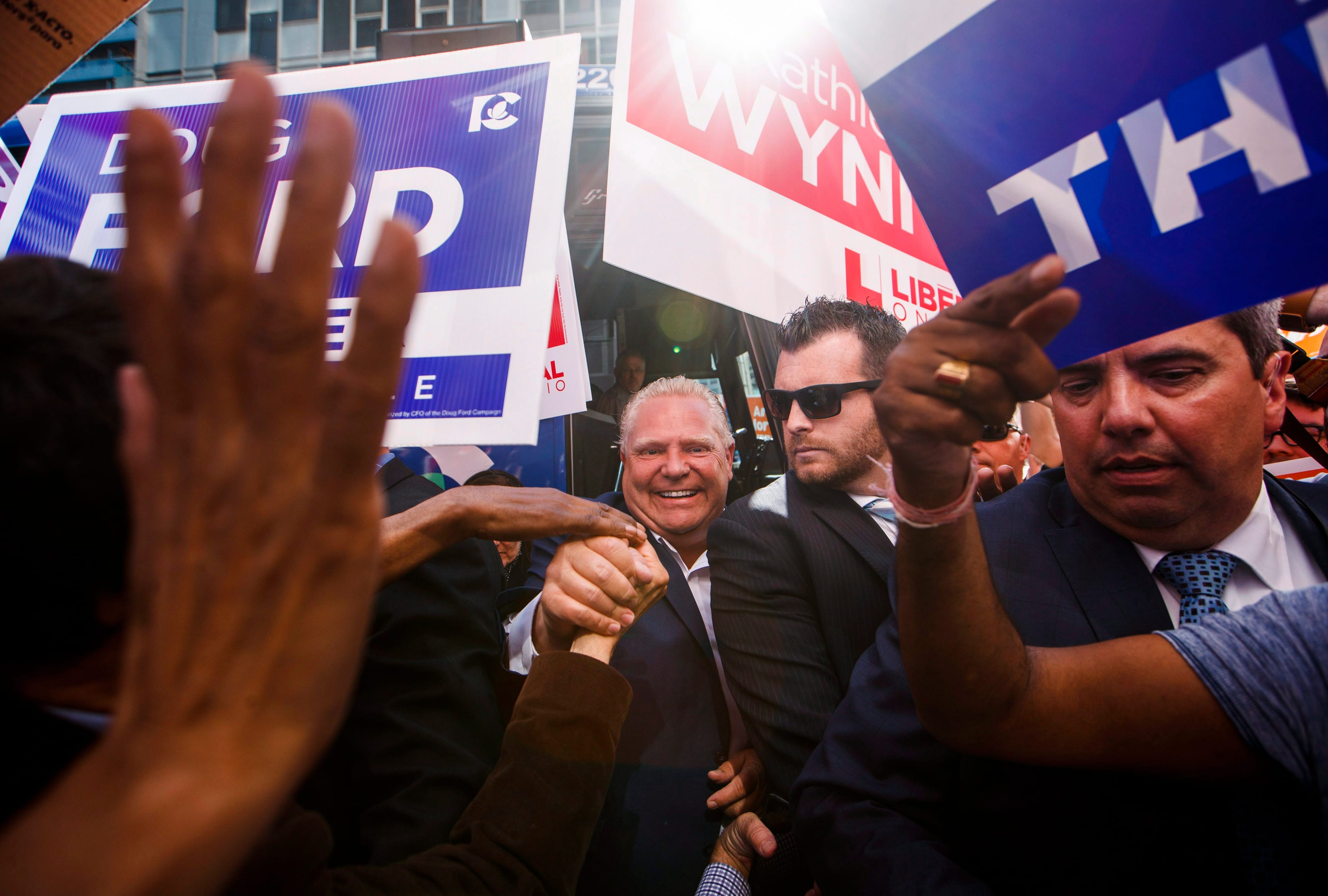 Ontario Progressive Conservative Leader Doug Ford arrives ahead of the Ontario Elections Leaders debate at the CBC building in Toronto, Sunday, May 27, 2018. (THE CANADIAN PRESS/Mark Blinch)