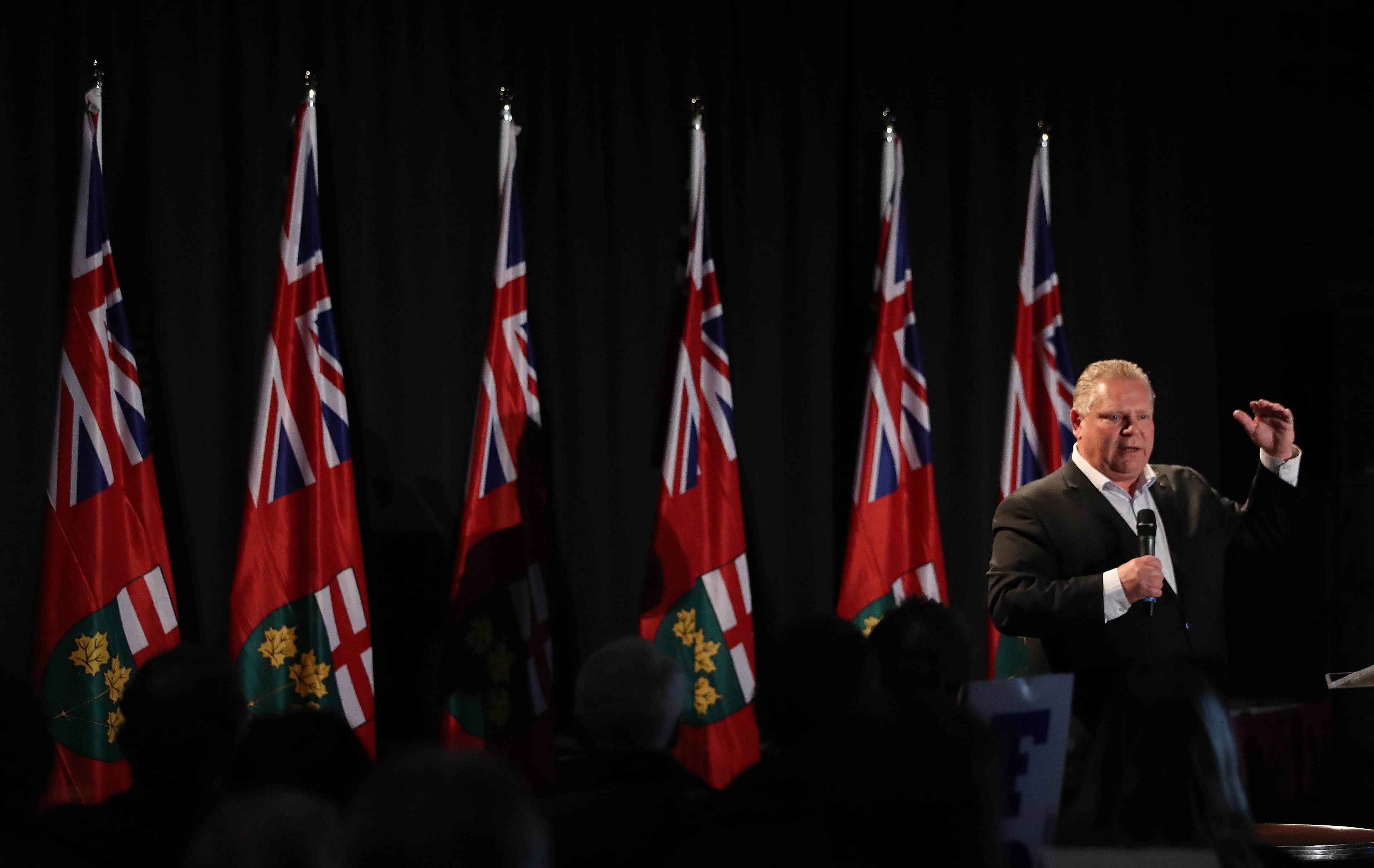 SUDBURY, ON- APRIL 11 - PC Leader Doug Ford skips the Provincial Leaders debate hosted by the Black Community to campaign in Northern Ontario including this a rally attended by approximately 300 people at Cambrian College in Sudbury. April 11, 2018. (Steve Russell/Toronto Star via Getty Images)