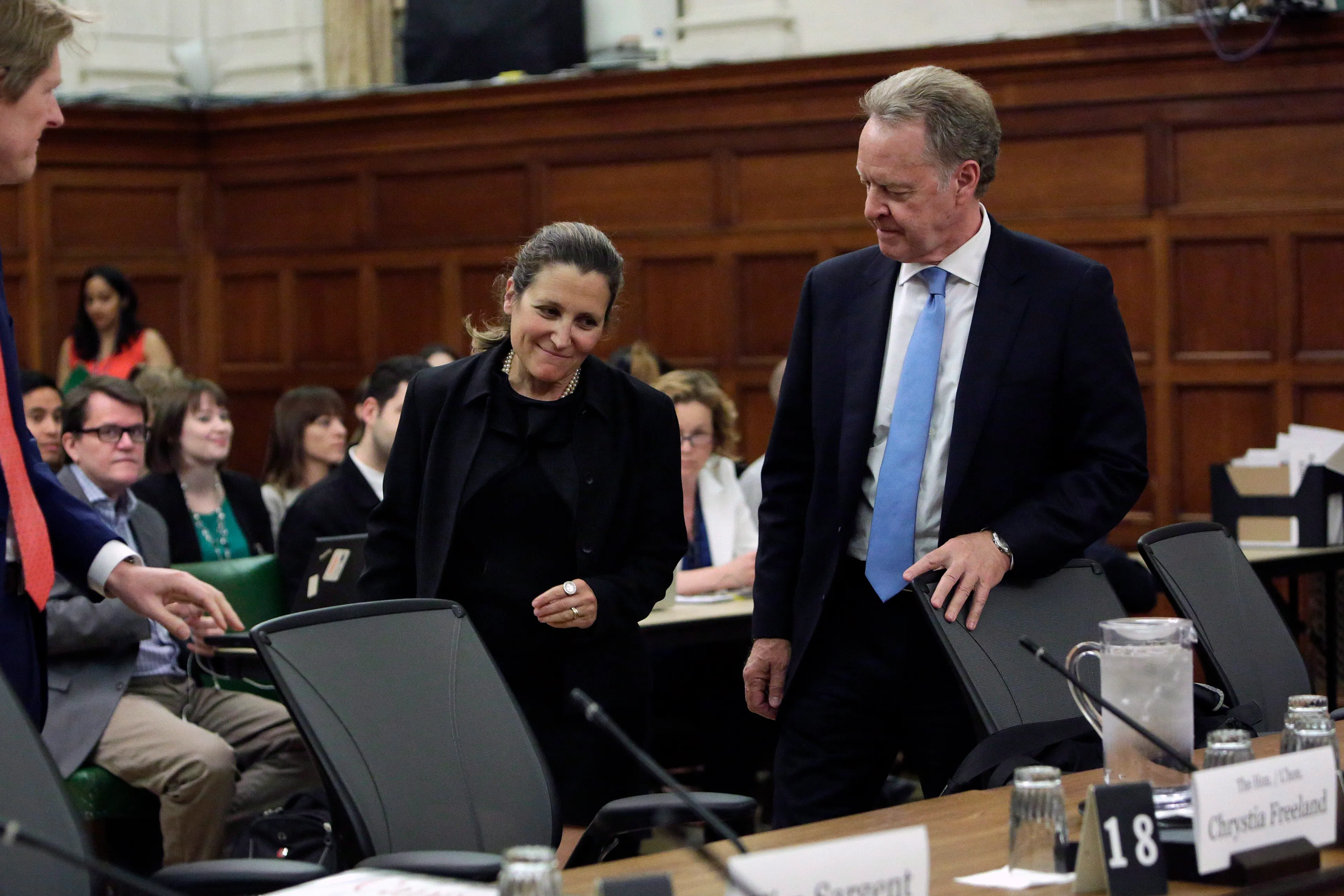 Foreign Affairs Minister Chrystia Freeland and Canada's chief NAFTA negotiator Steve Verheul appear before the Commons international trade committee to discuss the Canada-U.S. trade relationship, on Parliament Hill in Ottawa on Tuesday, June 19, 2018. THE CANADIAN PRESS/David Kawai