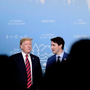 Prime Minister Justin Trudeau takes part in a meeting with U.S. President Donald Trump during the G7 Leaders Summit in La Malbaie, Que., on Friday, June 8, 2018. THE CANADIAN PRESS/Sean Kilpatrick