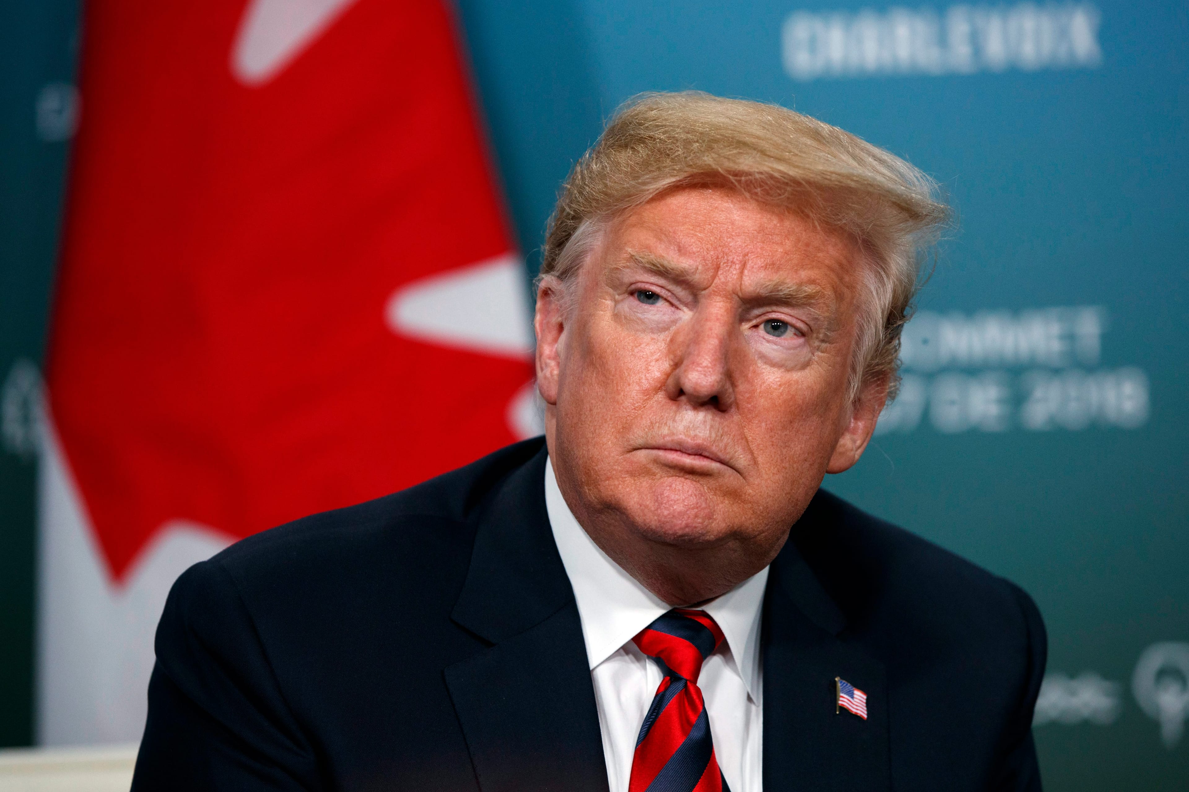 President Donald Trump listens to a question during a meeting with Canadian Prime Minister Justin Trudeau during the G-7 summit, Friday, June 8, 2018, in Charlevoix, Canada. (AP Photo/Evan Vucci)