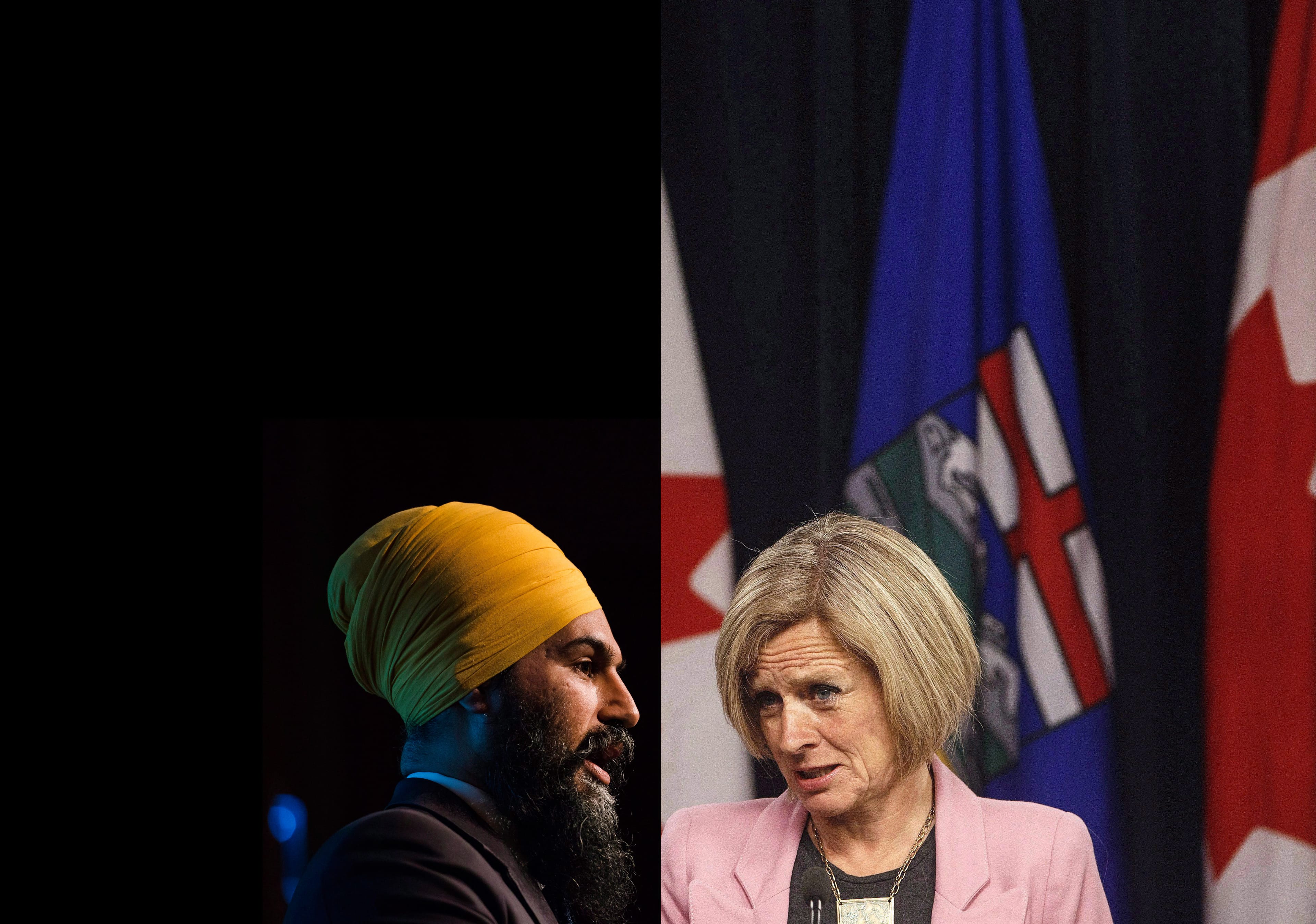 NDP leader Jagmeet Singh (left) and Alberta Premier Rachel Notley. (Christopher Katsarov/CP; Jason Franson/CP)