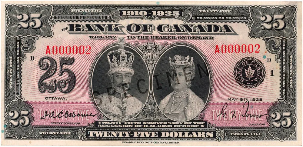 The front of the 1935 commemorative $25 bill.