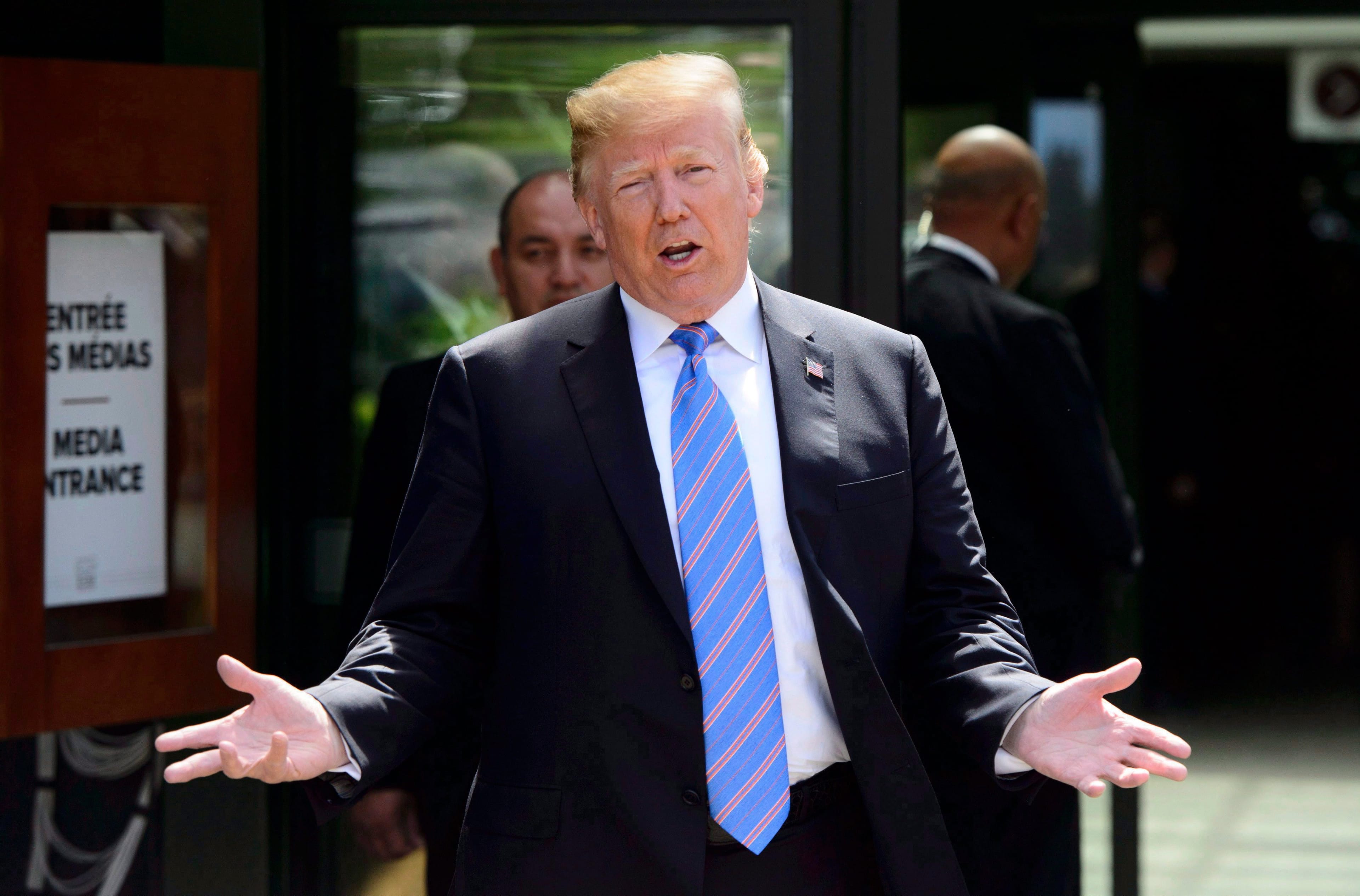 U.S. President Donald Trump leaves the G7 Leaders Summit in La Malbaie, Que., on Saturday, June 9, 2018. (THE CANADIAN PRESS/Sean Kilpatrick)