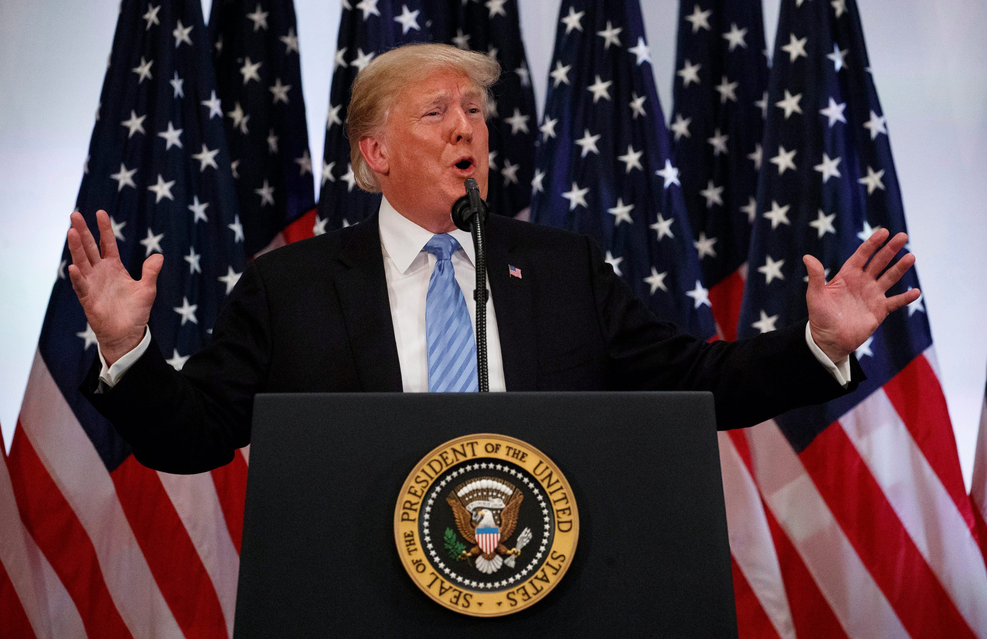 President Donald Trump speaks during a news conference at the Lotte New York Palace hotel during the United Nations General Assembly, Wednesday, Sept. 26, 2018, in New York. (AP Photo/Evan Vucci)