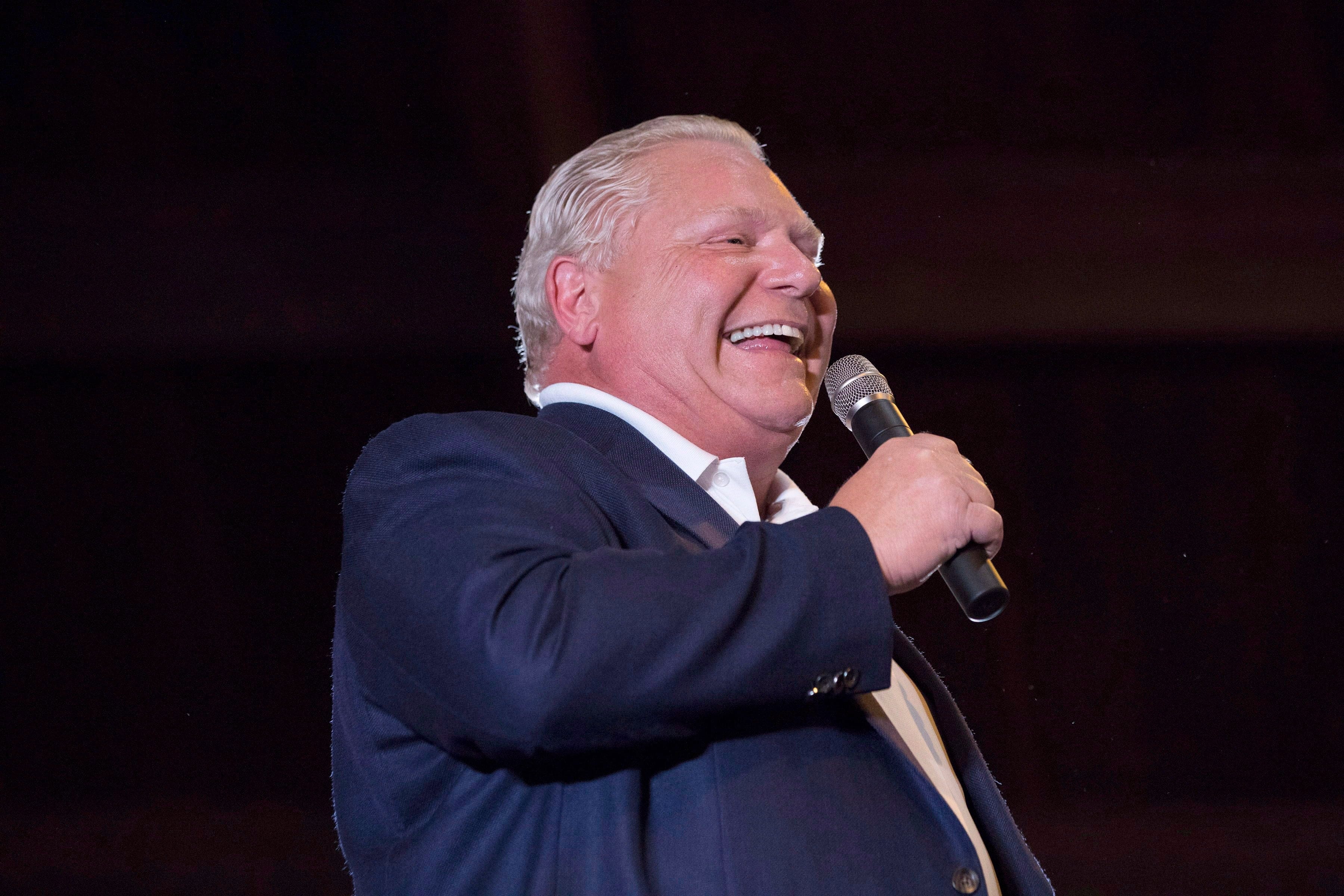 Ontario Premier Doug Ford speaks to supporters at Ford Fest in Vaughan, Ont. on Sept. 22, 2018. (Chris Young/CP)