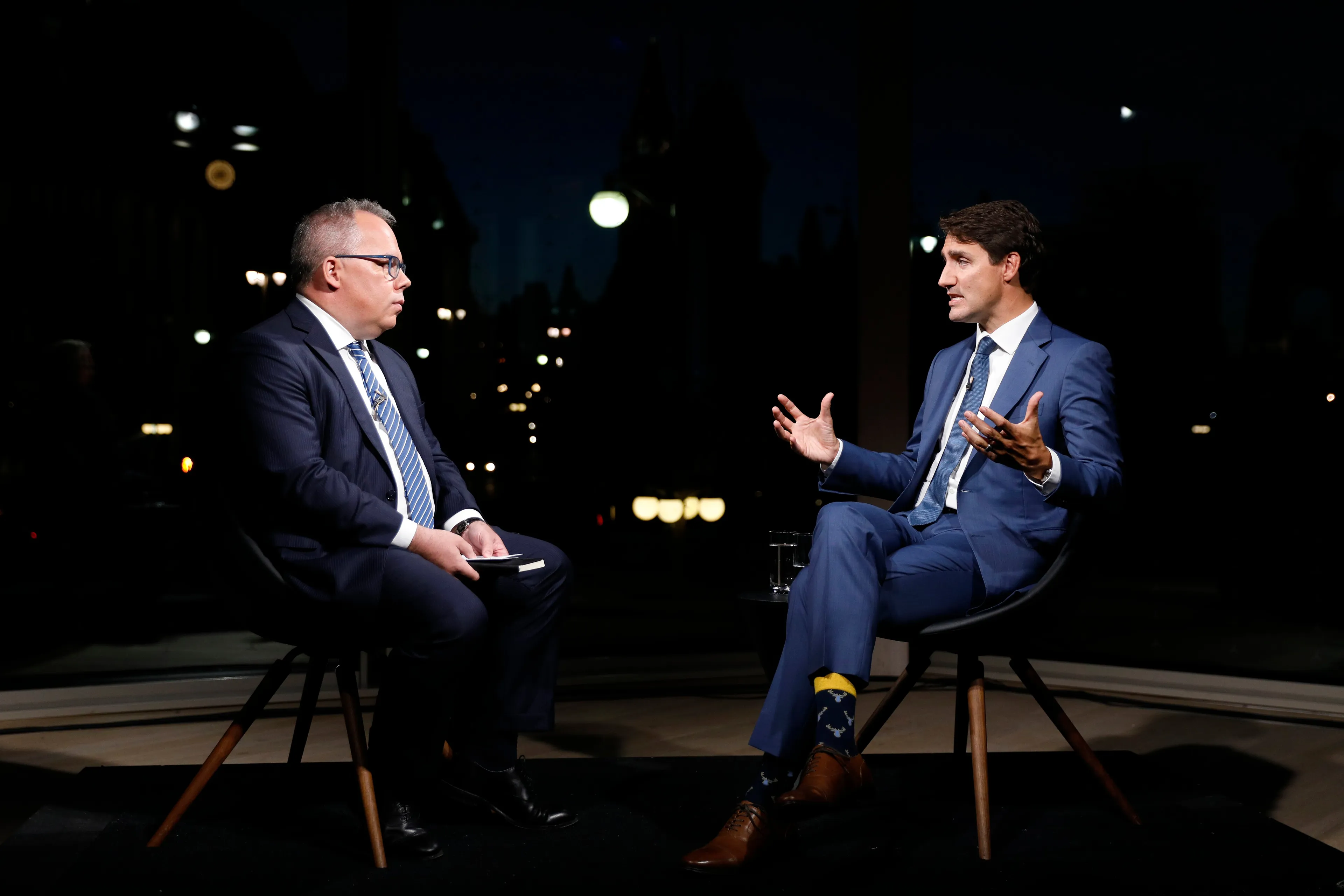 Maclean's Live with Paul Wells and Justin Trudeau at the NAC in Ottawa on Sept. 17, 2018. (Photograph by Blair Gable)