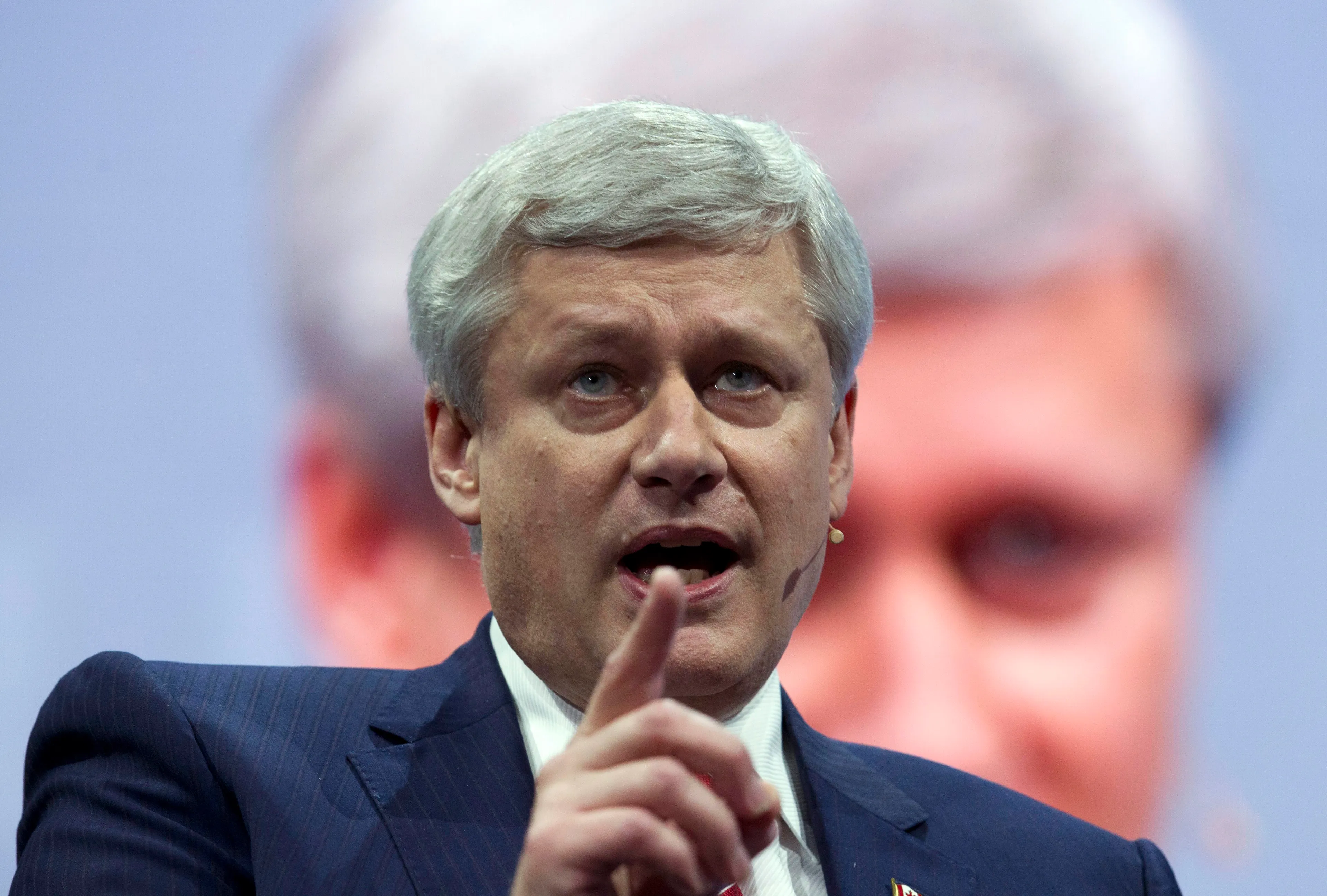 Former prime minister Stephen Harper speaks at the 2017 American Israel Public Affairs Committee (AIPAC) policy conference in Washington, Sunday, March 26, 2017. (AP Photo/Jose Luis Magana)