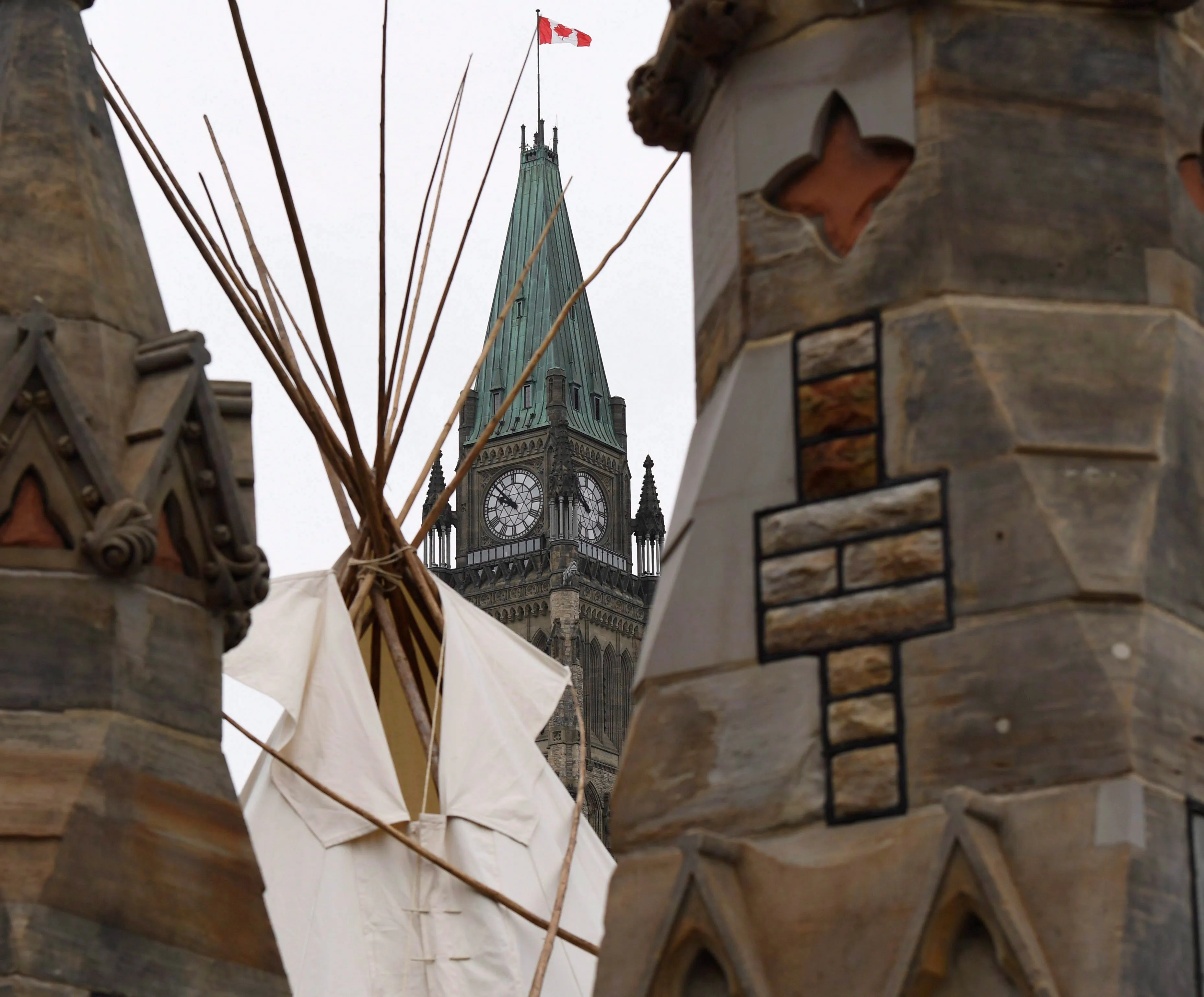 A large teepee erected by Indigenous demonstrators as part of a four-day Canada Day protest at Parliament Hill in June 2017 (THE CANADIAN PRESS/Justin Tang)