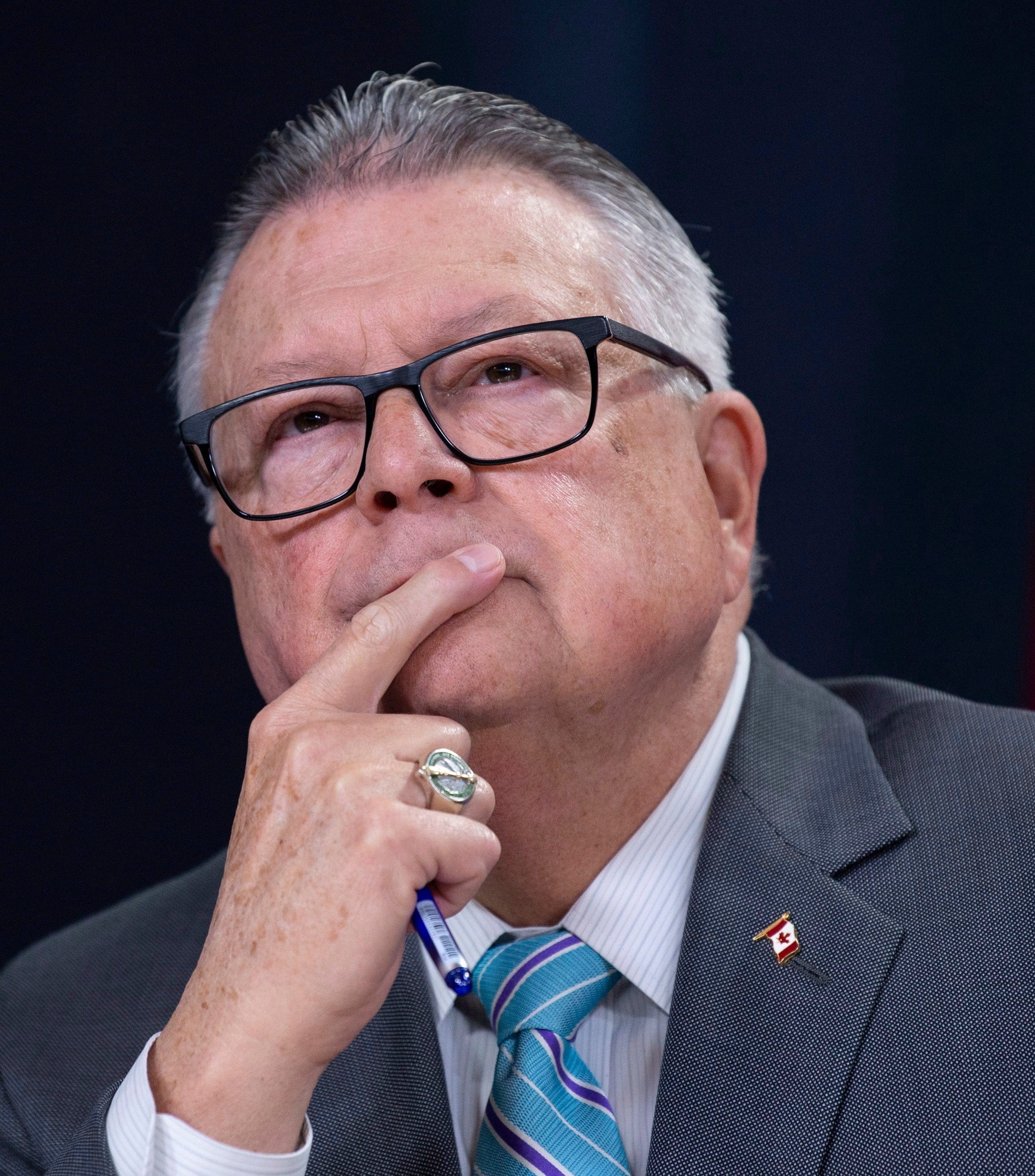 Public Safety and Emergency Preparedness Minister Ralph Goodale listens to a speaker during a news conference on the Cannabis Act in Ottawa, Oct. 17, 2018. (Adrian Wyld/CP