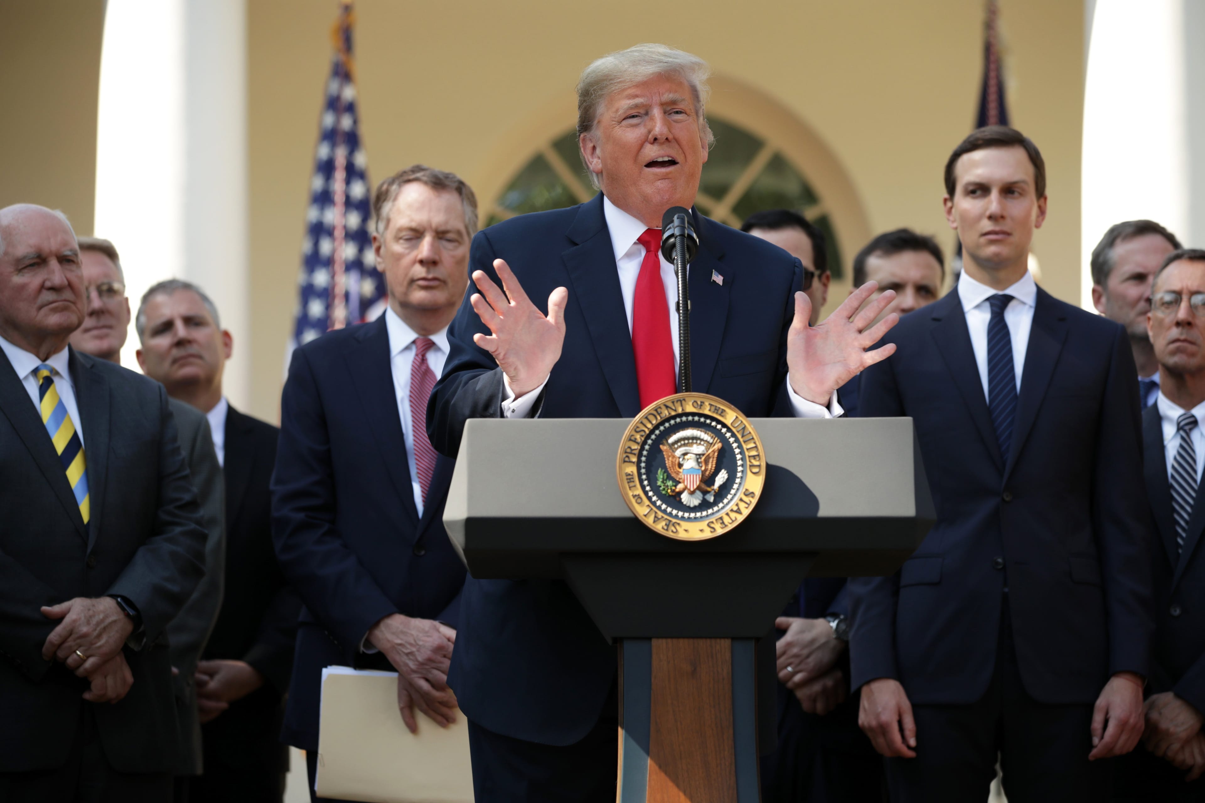 U.S. President Donald Trump speaks during a press conference to discuss a revised U.S. trade agreement with Mexico and Canada in the Rose Garden of the White House on Oct. 1, 2018 in Washington, DC. (Chip Somodevilla/Getty Images)