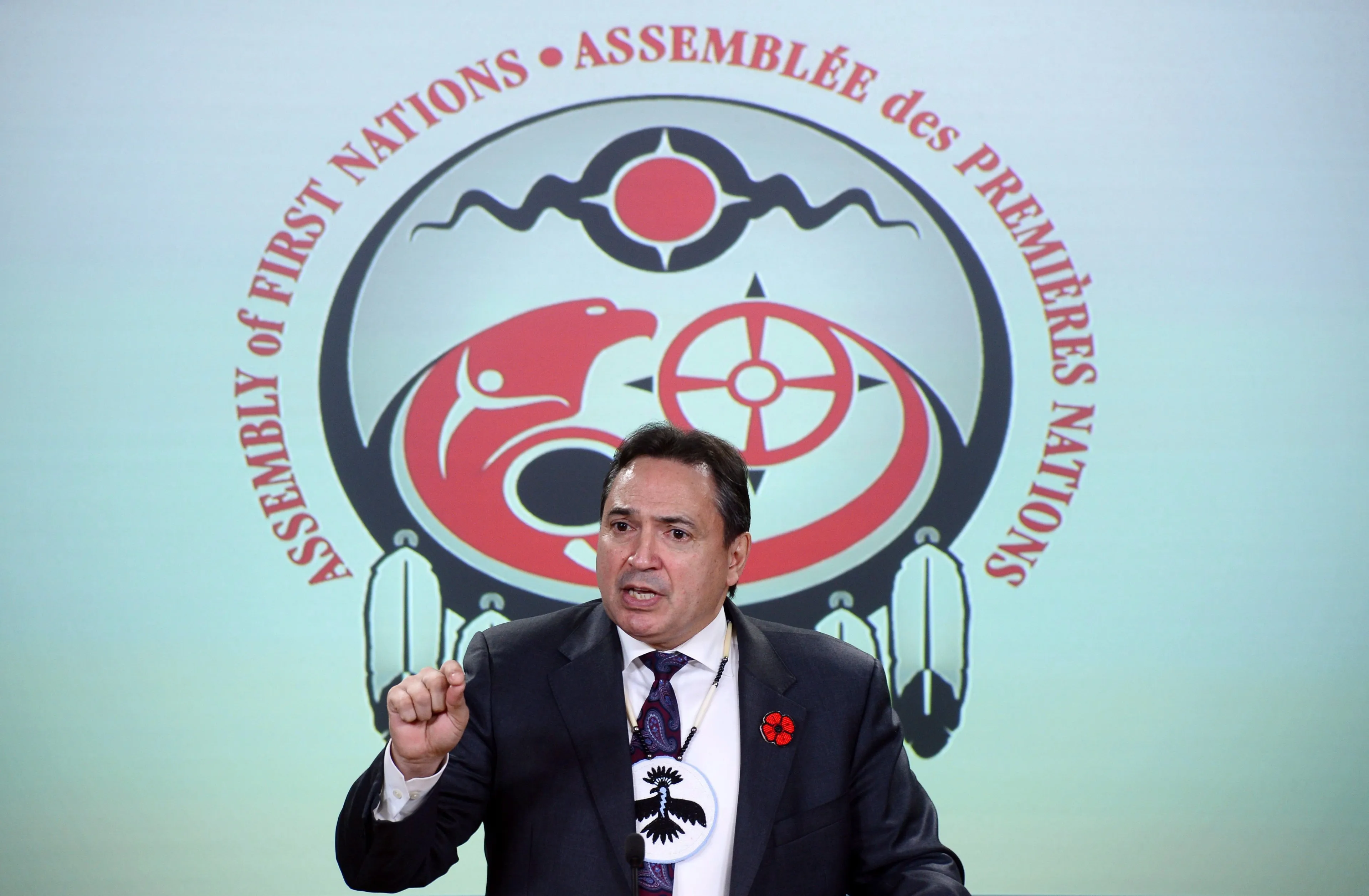 Assembly of First Nations Chief Perry Bellegarde speaks during a press conference at the National Press Theatre in Ottawa on Nov. 2, 2017. (Sean Kilpatrick/CP)