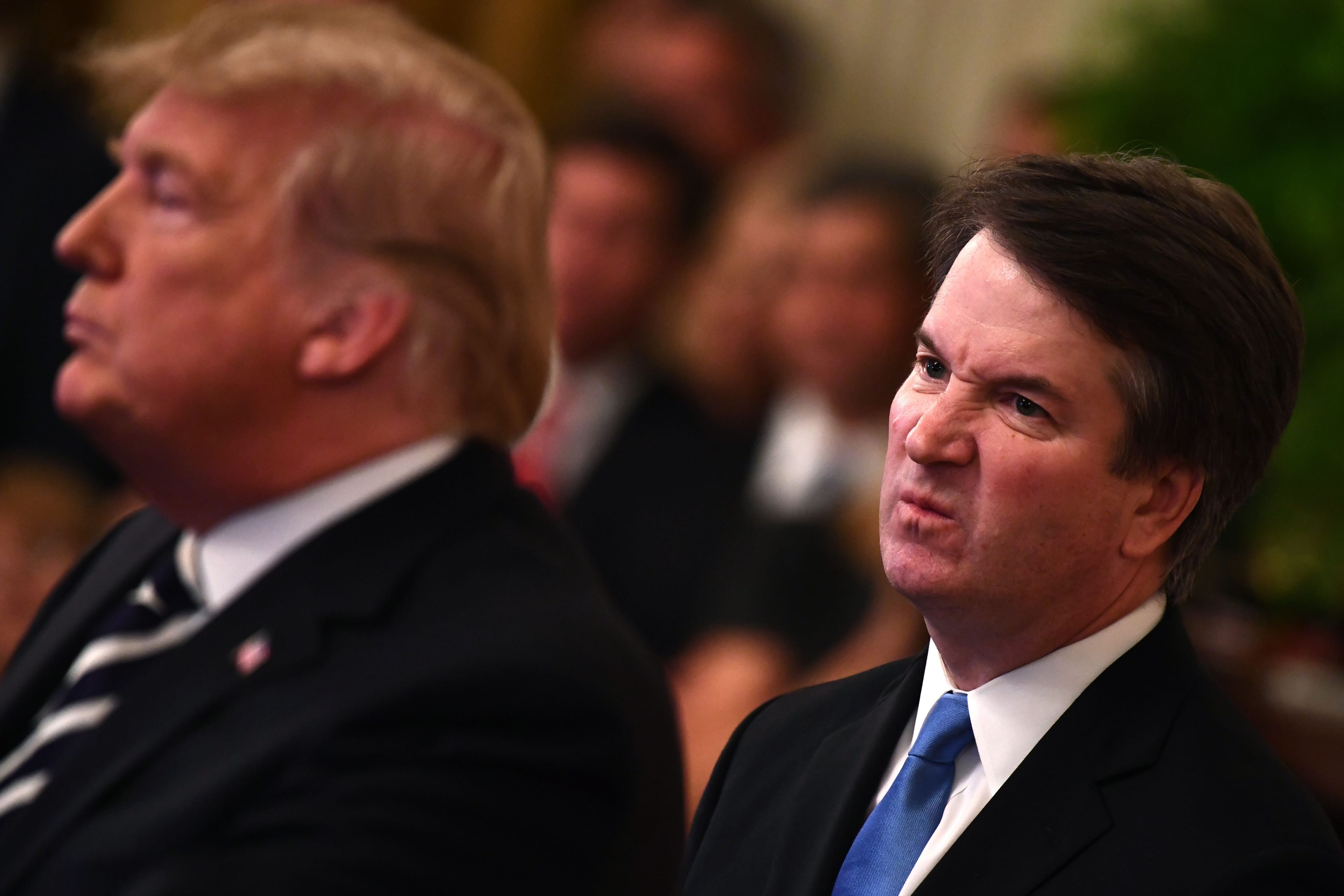 US President Trump speaks during the swearing-in ceremony of Brett Kavanaugh as Associate Justice of the U.S. Supreme Court on Oct. 8, 2018. (BRENDAN SMIALOWSKI/AFP/Getty Images)
