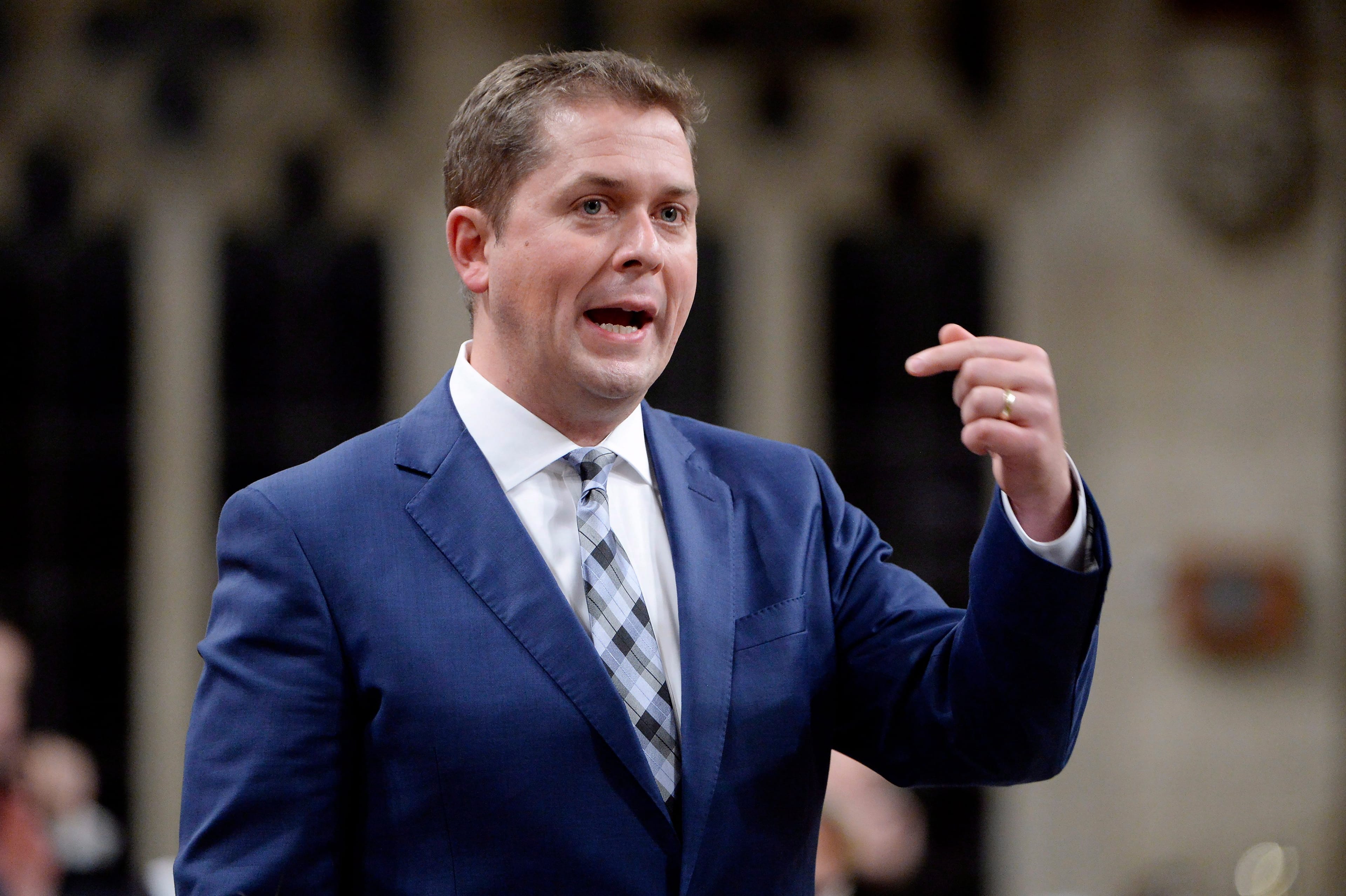 Conservative Leader Andrew Scheer speaks during question period in the House of Commons on Parliament Hill, in Ottawa on Tuesday, Oct. 16, 2018. THE CANADIAN PRESS/Adrian Wyld