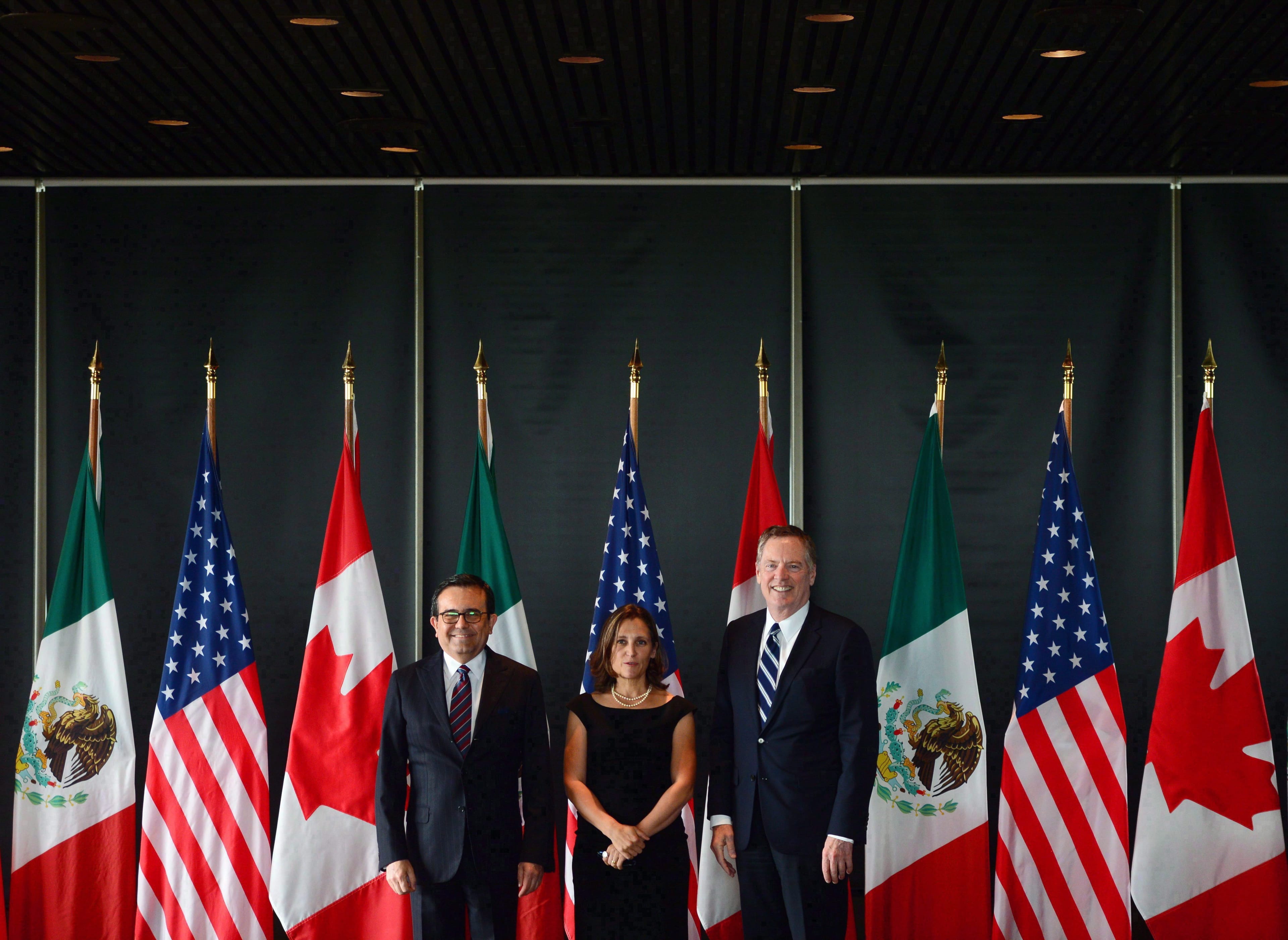 Minister of Foreign Affairs Chrystia Freeland meets for a trilateral meeting with Mexico's Secretary of Economy Ildefonso Guajardo Villarreal, left, and Ambassador Robert E. Lighthizer, United States Trade Representative, during the final day of the third round of NAFTA negotiations at Global Affairs Canada in Ottawa on Wednesday, Sept. 27, 2017. A moment of truth approaches in the NAFTA negotiations, with the coming days likely to reveal not only whether an agreement is achievable this year but also how extensive such an agreement might be. THE CANADIAN PRESS/Sean Kilpatrick