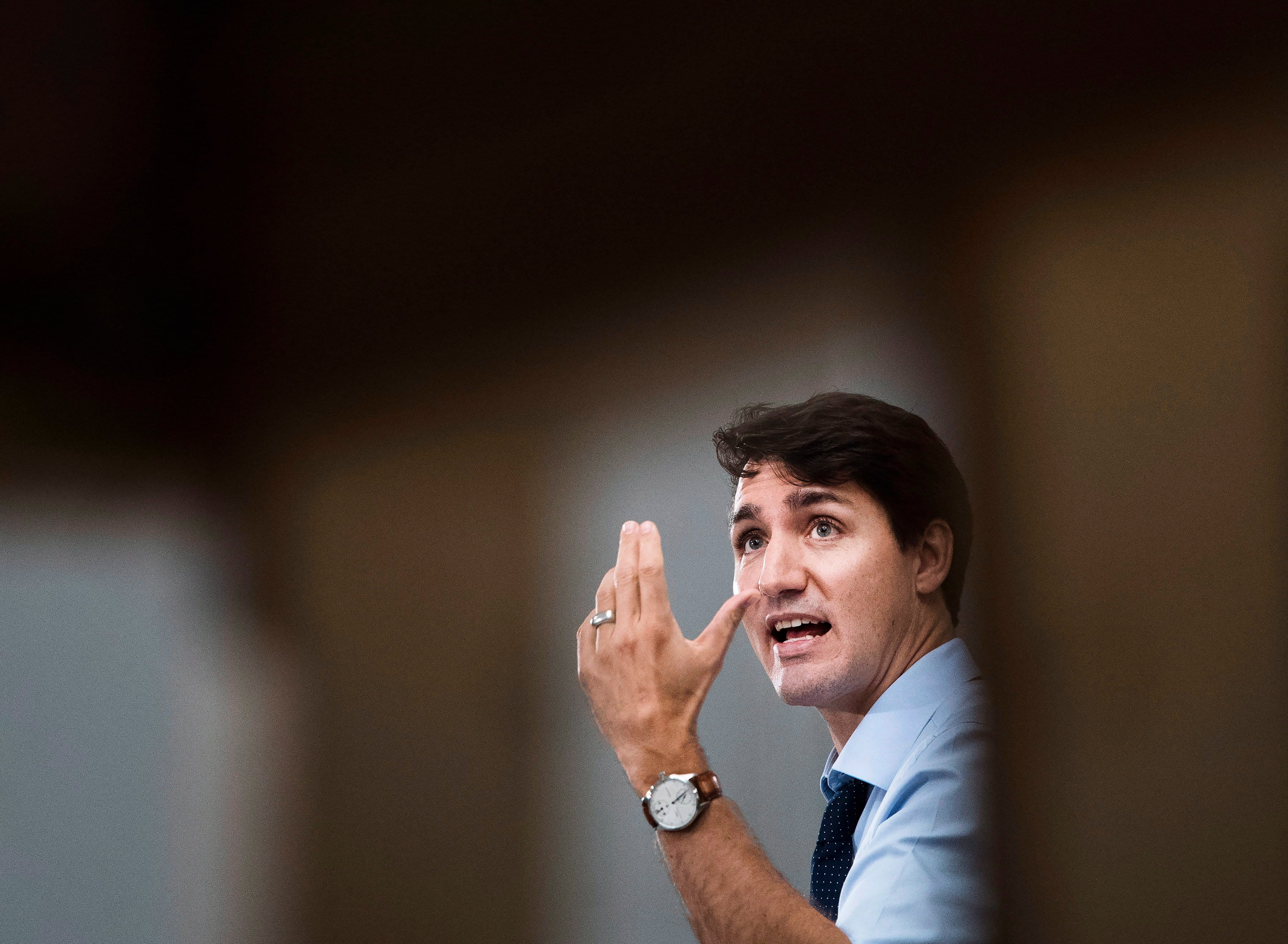 Prime Minister Justin Trudeau speaks to the media and students at Humber College regarding his government's new federally-imposed carbon tax in Toronto on Tuesday, October 23, 2018. THE CANADIAN PRESS/Nathan Denette