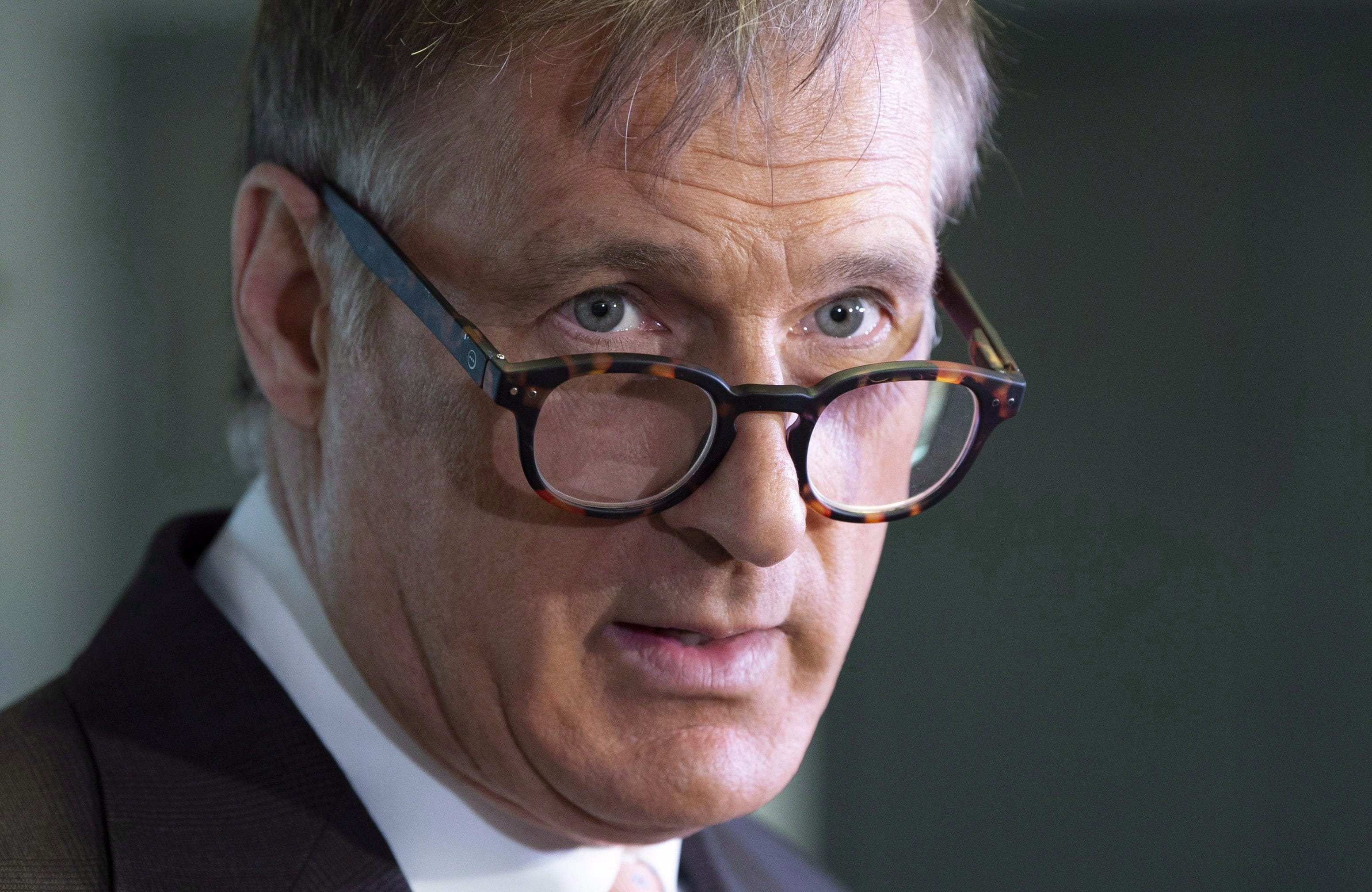 Maxime Bernier speaks with the media after filing papers for the Peoples Party of Canada at the Elections Canada office in Gatineau, Que., Wednesday, Oct. 10, 2018. (THE CANADIAN PRESS/Adrian Wyld)