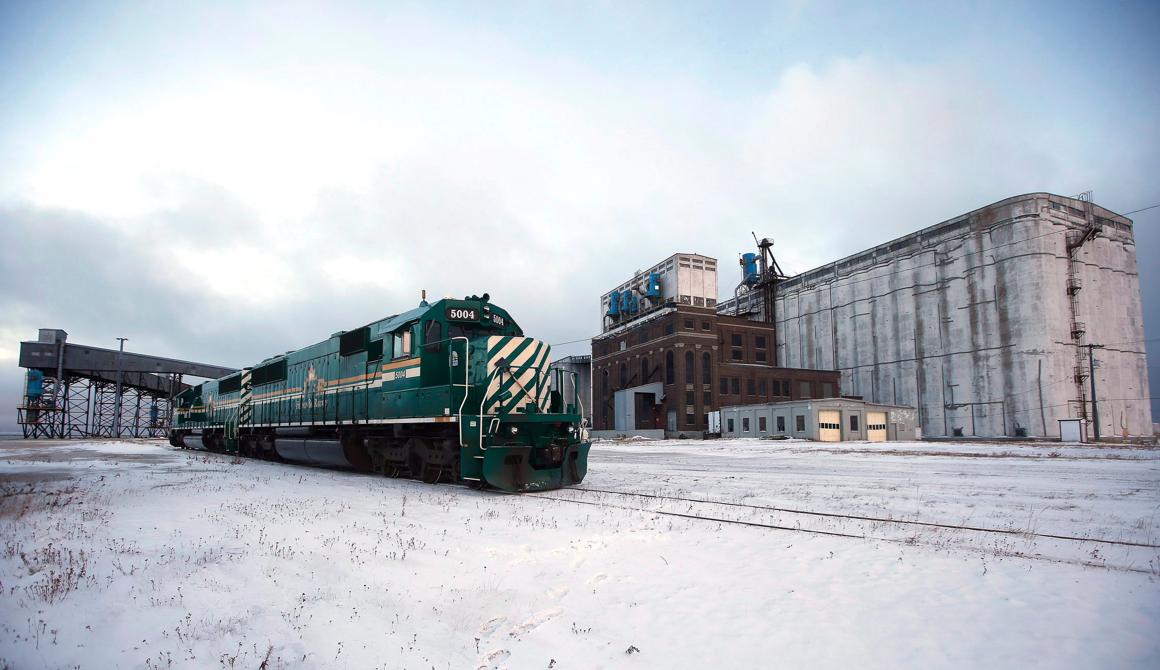 The first train in months to arrive on a repaired line is photographed in Churchill, Manitoba Thursday, November 1, 2018. Prime Minister Justin Trudeau visited Churchill today to announce the opening of the railway and the Port of Churchill. THE CANADIAN PRESS/John Woods