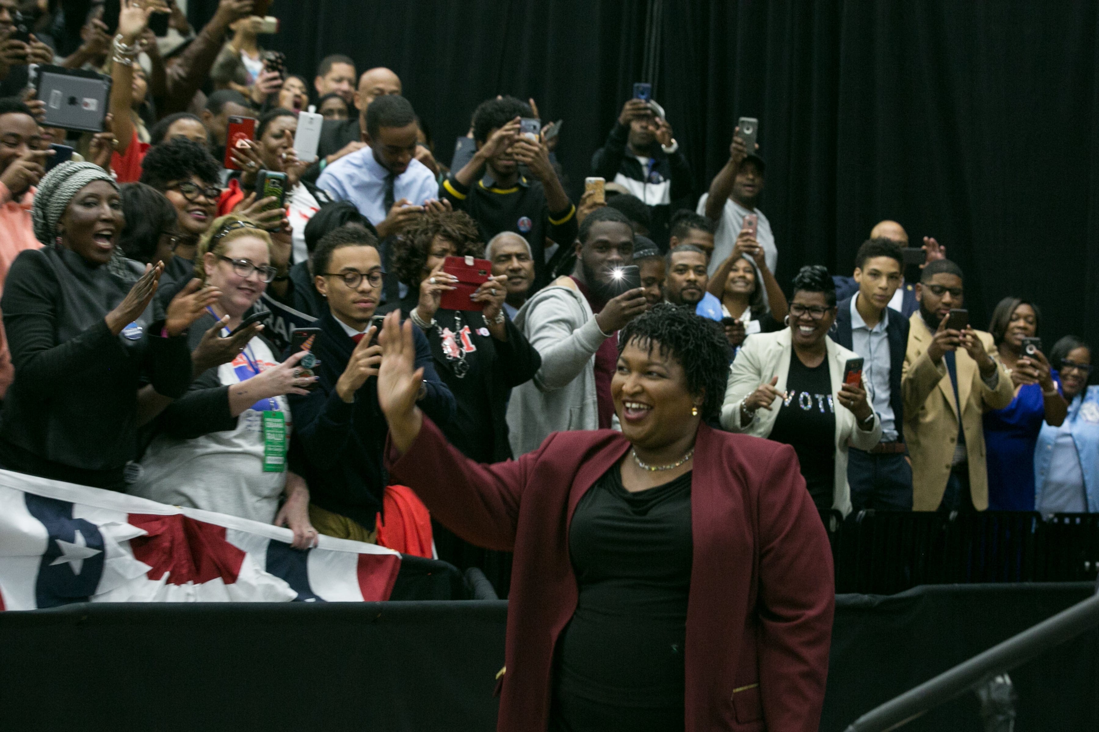 Stacey Abrams at a rally at Morehouse College in Atlanta, where she was joined by with former U.S. president Barack Obama (Photo by Jessica McGowan/Getty Images)
