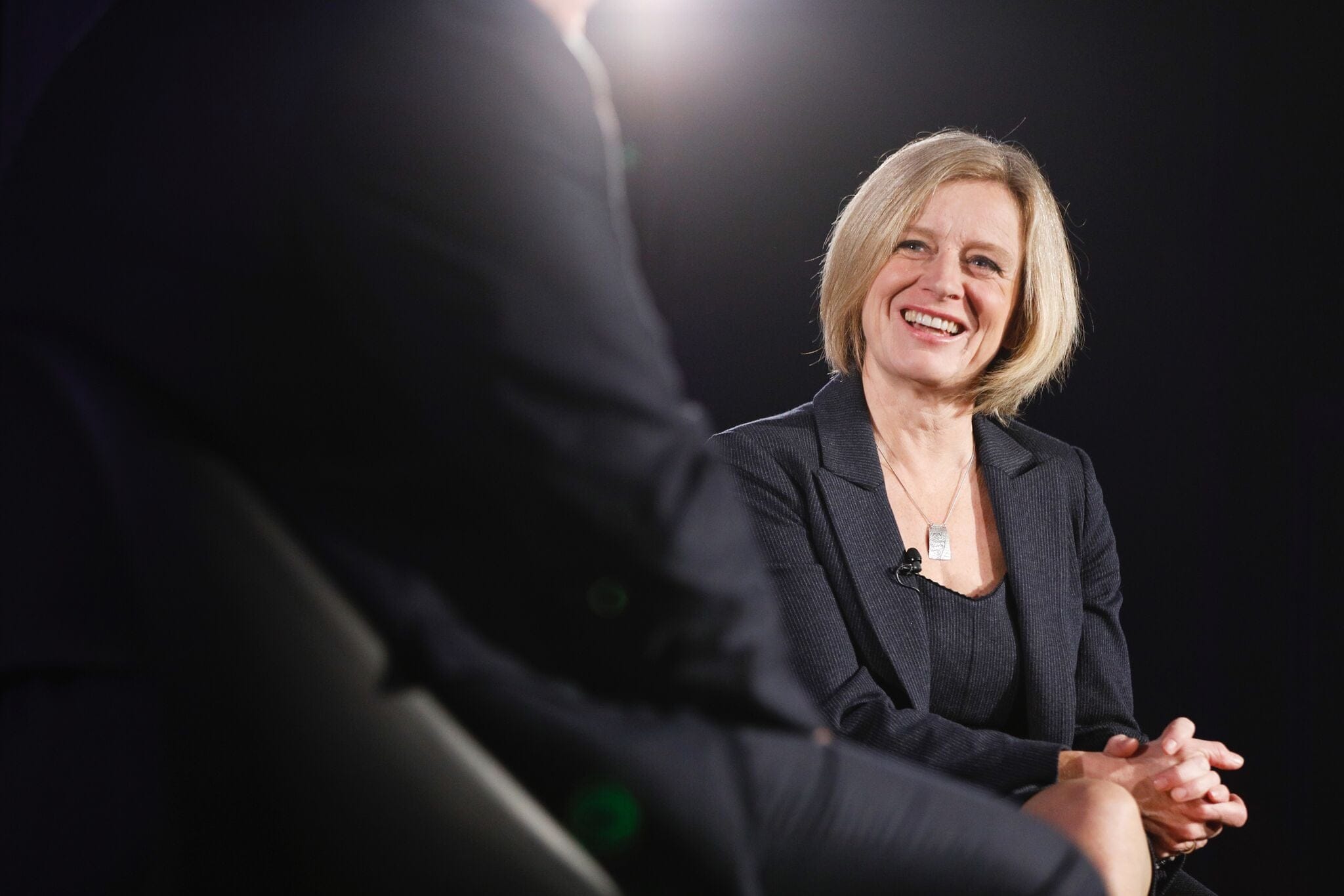 Alberta Premier Rachel Notley talks to Paul Wells at a Maclean's Live event at the National Arts Centre in Ottawa on Nov. 28, 2018 (Blair Gable)