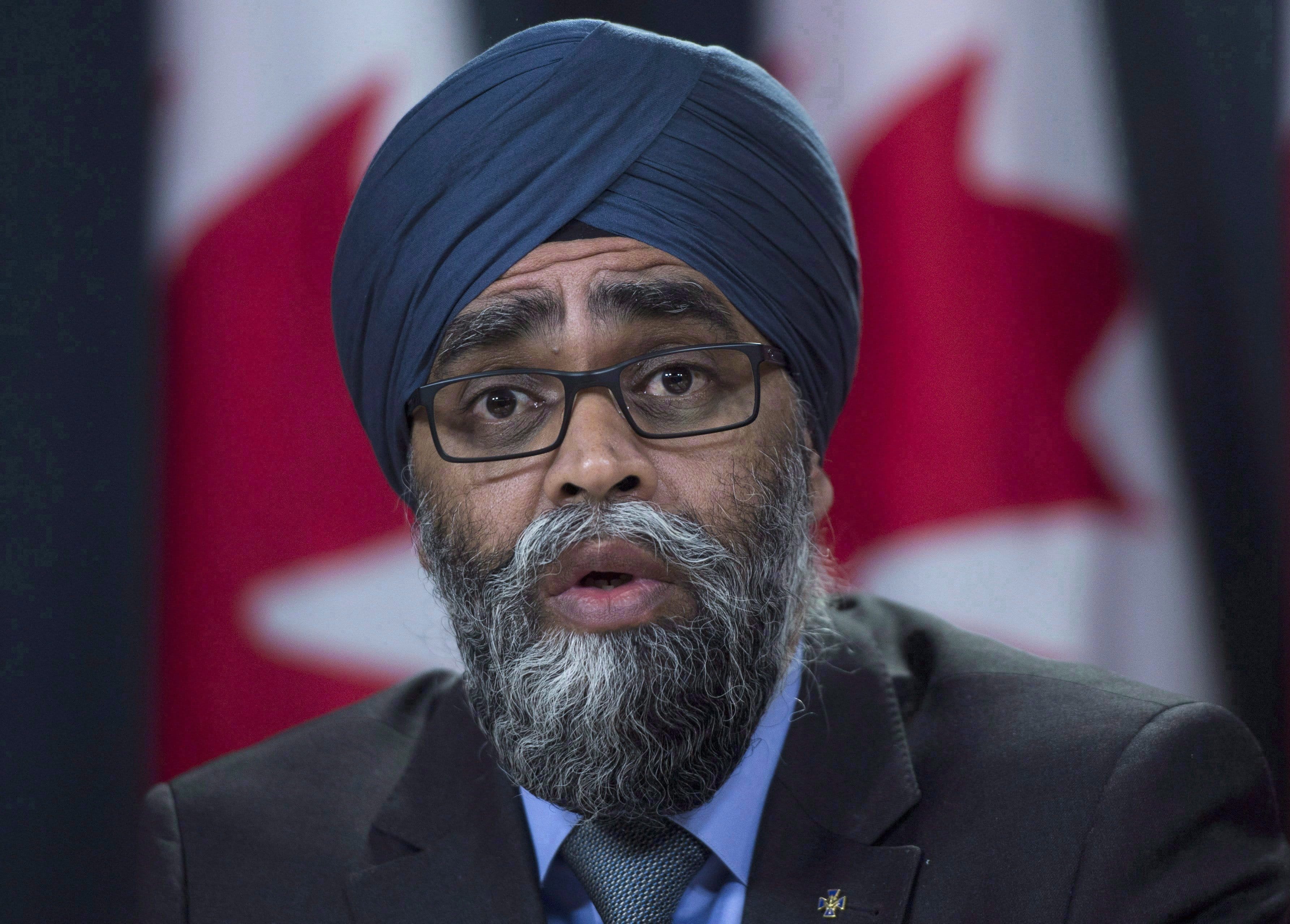 Defence Minister Harjit Sajjan speaks in Ottawa on Dec. 12, 2017. THE CANADIAN PRESS/Sean Kilpatrick