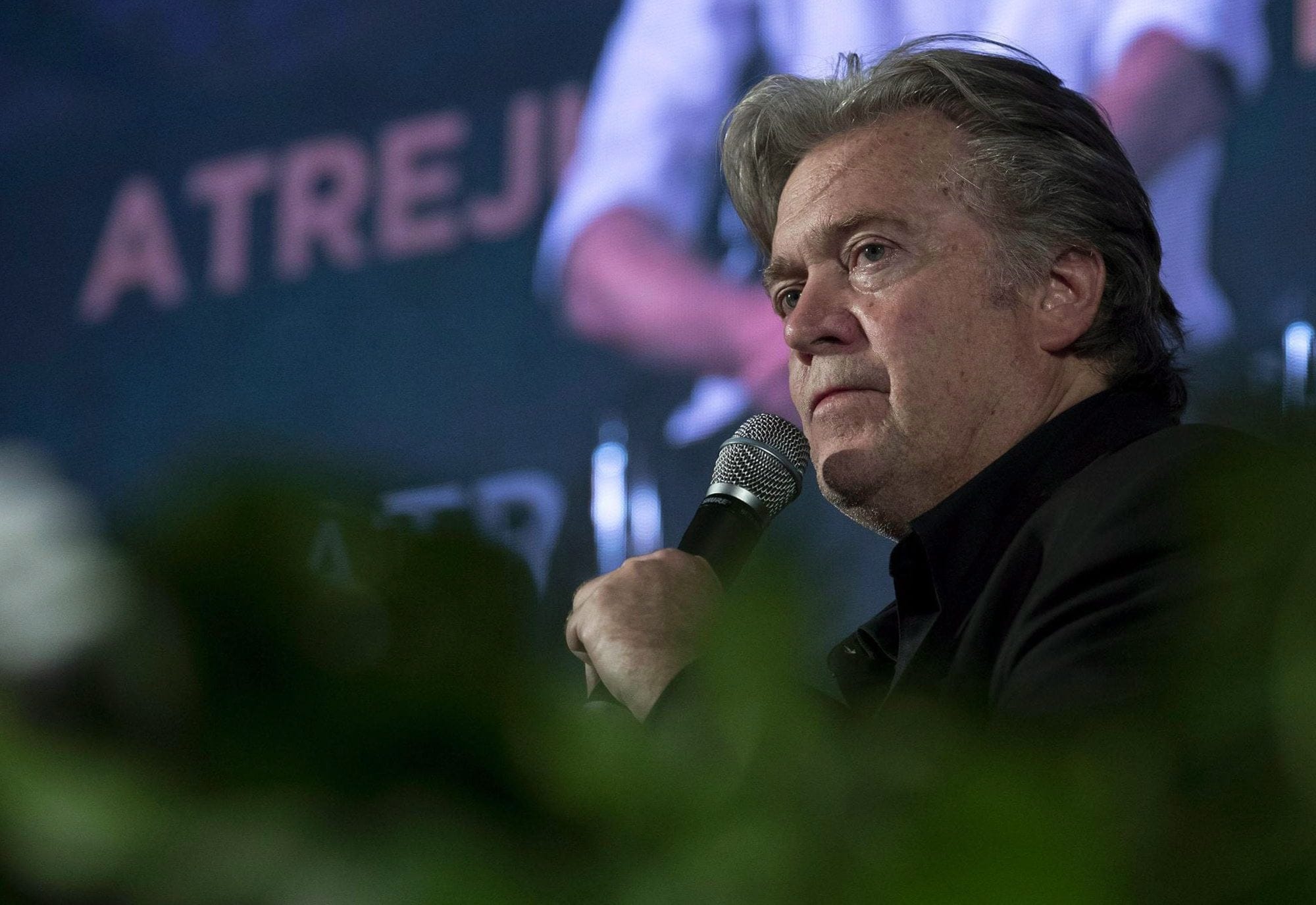 Steve Bannon addresses a forum in Rome, Saturday, Sept. 22, 2018. Former Trump strategist Steve Bannon declared Saturday that far-right "patriots" are the "new elite" of Europe as he brought his push for a trans-national, anti-European Union drive to Italy. The ex-aide to U.S. President Donald Trump addressed a forum in Rome organized by a small far-right Italian opposition party. Bannon was asked if there should be a new "elite" in growing, far-right populist movements. His reply? The "new elite in this populist movement are the patriots" in society. (Massimo Percossi/ANSA via AP)