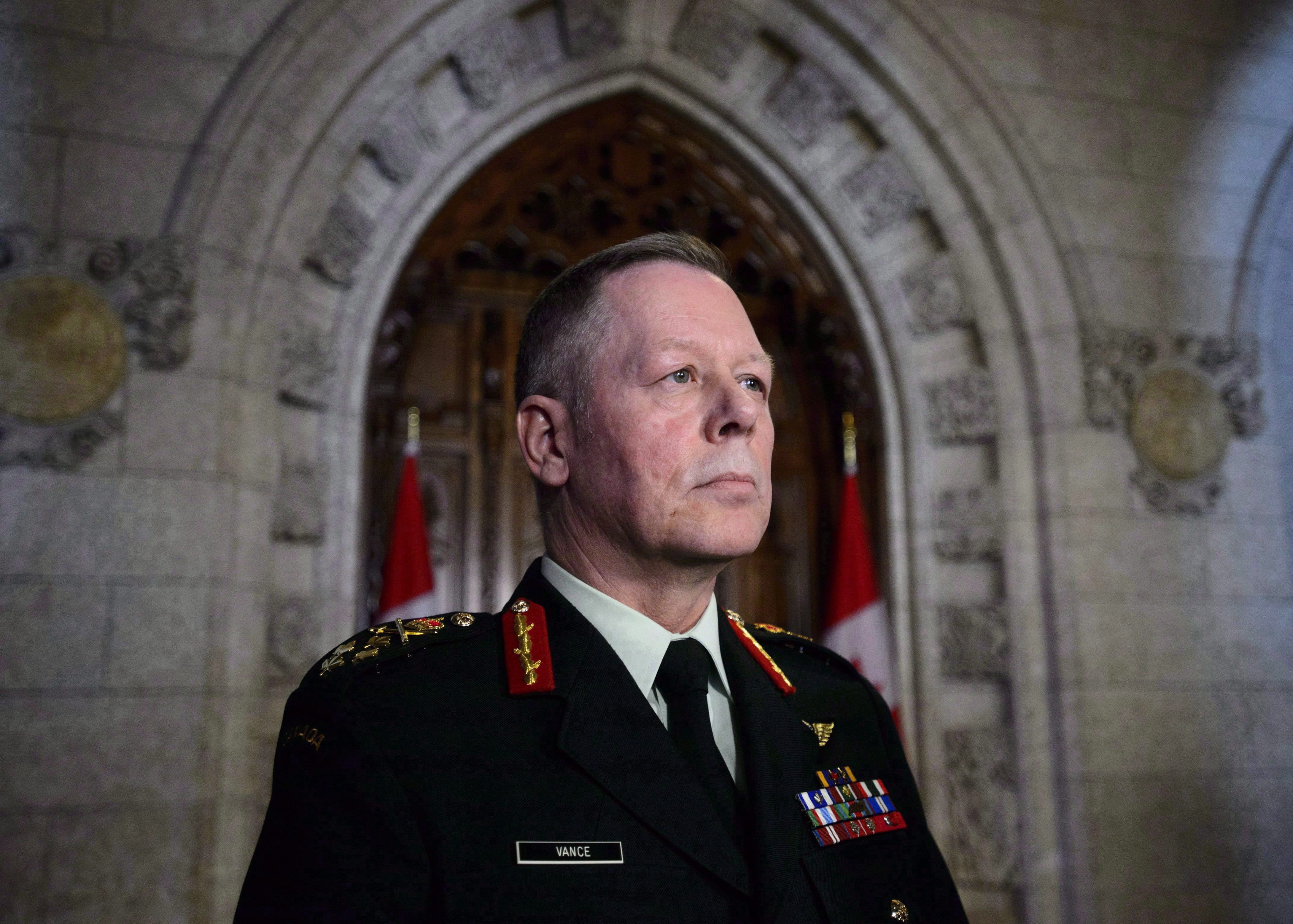 Chief of Defence Staff Jonathan Vance takes part in a press conference in the foyer of the House of Commons on Parliament Hill in Ottawa March 19, 2018. (THE CANADIAN PRESS/Sean Kilpatrick)