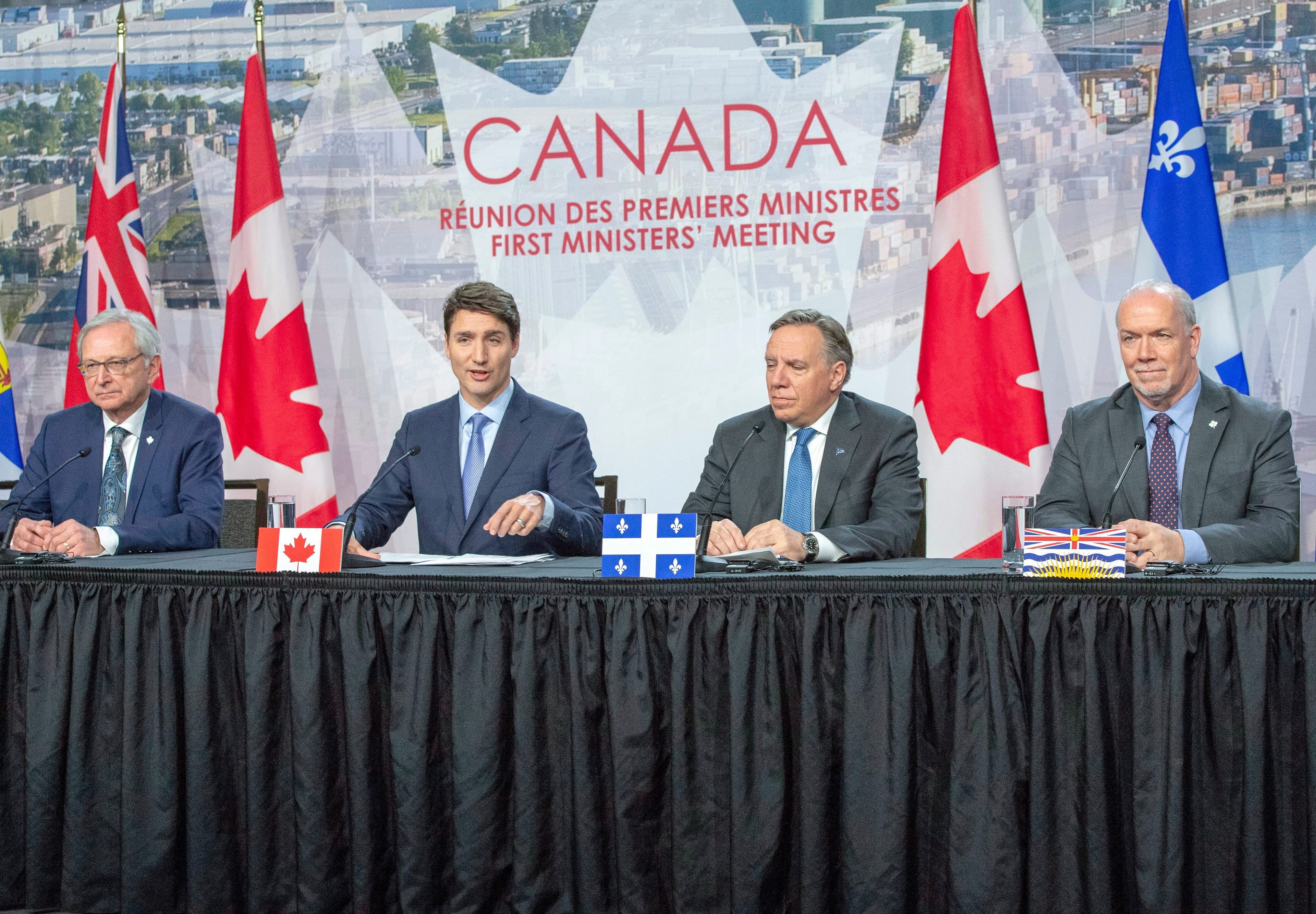 Canadian premiers and the Prime Minister speak to the media at the First Ministers closing news conference Friday, Dec. 7, 2018 in Montreal. (THE CANADIAN PRESS/Ryan Remiorz)