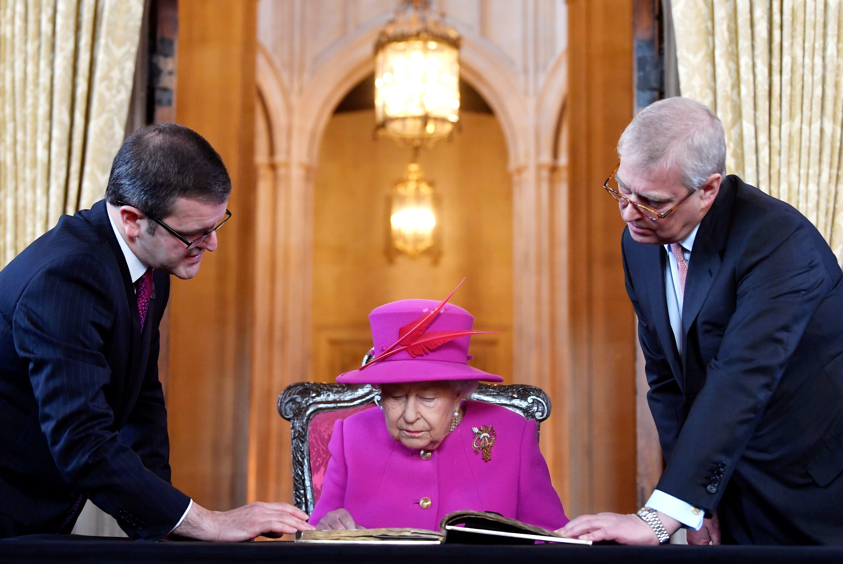LONDON, ENGLAND - DECEMBER 13: Queen Elizabeth II and Prince Andrew, Duke of York visit the Honourable Society of Lincoln's Inn at Lincoln's Inn on December 13, 2018 in London, United Kingdom. (Photo by Toby Melville - WPA Pool/Getty Images)