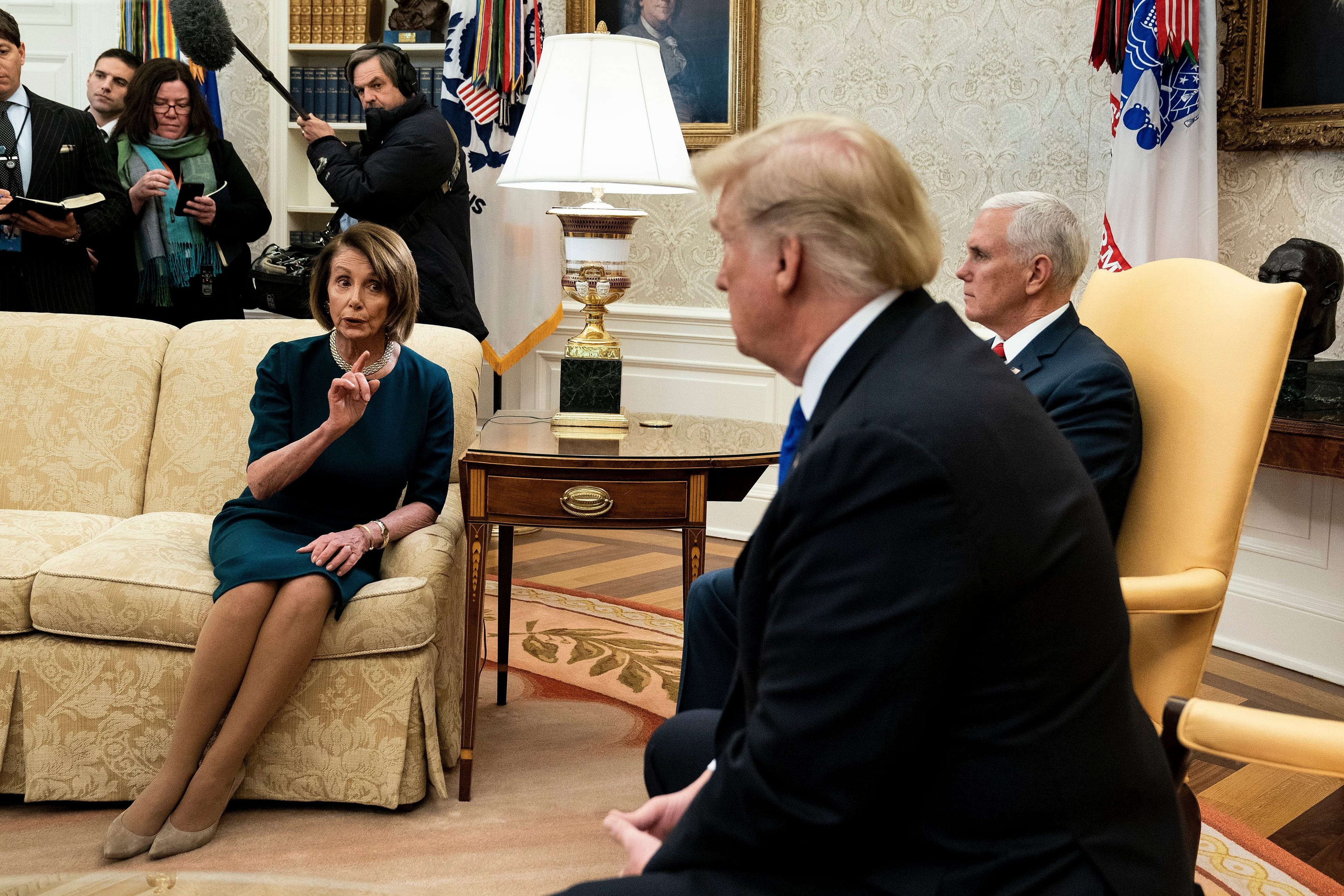Nancy Pelosi, Donald Trump and Mike Pence at a meeting at the White House on Dec. 11, 2018, in Washington, DC. (Brendan Smialowski/Getty Images)