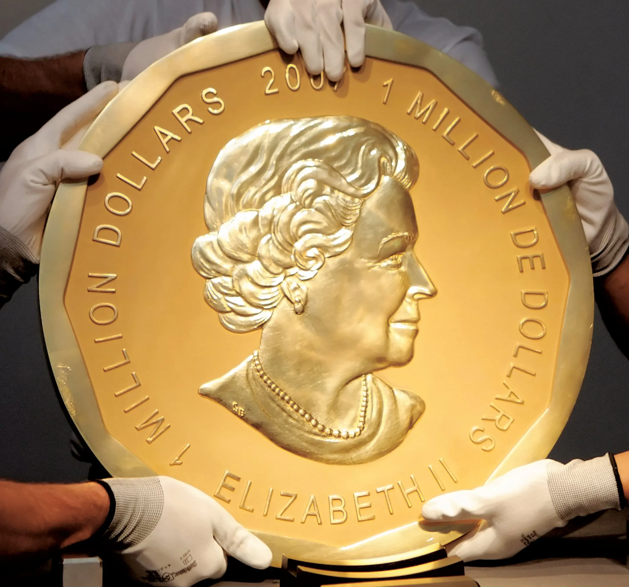One of the six $1-million “Big Maple Leaf” coins, the biggest and purest gold coin ever made (Heinz-Peter Bader/Reuters)