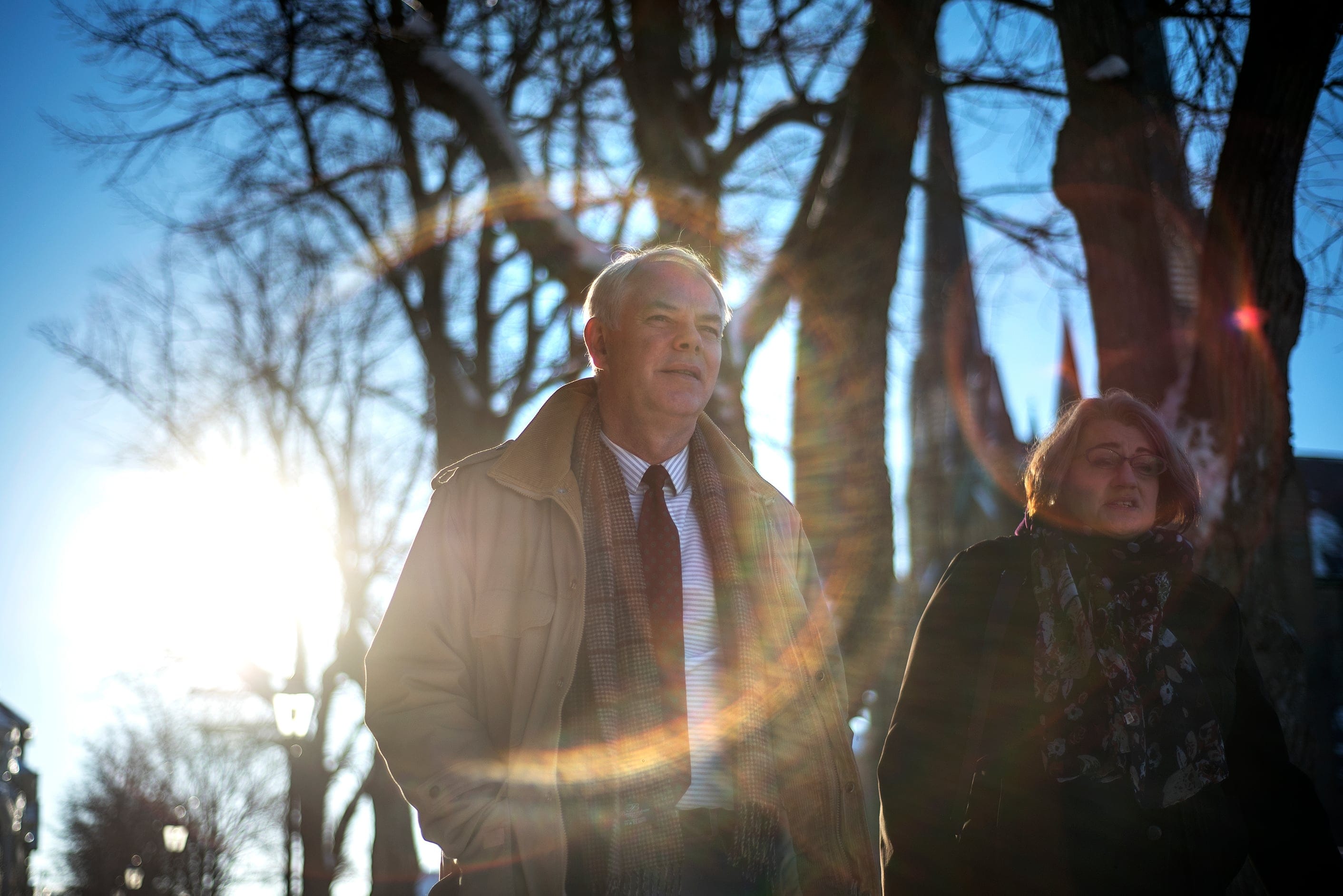 P.E.I. Green Party Leader Peter Bevan-Baker walks with Green Party MLA Hannah Bell in Charlottetown on Dec. 20, 2018. (Nathan Rochford)
