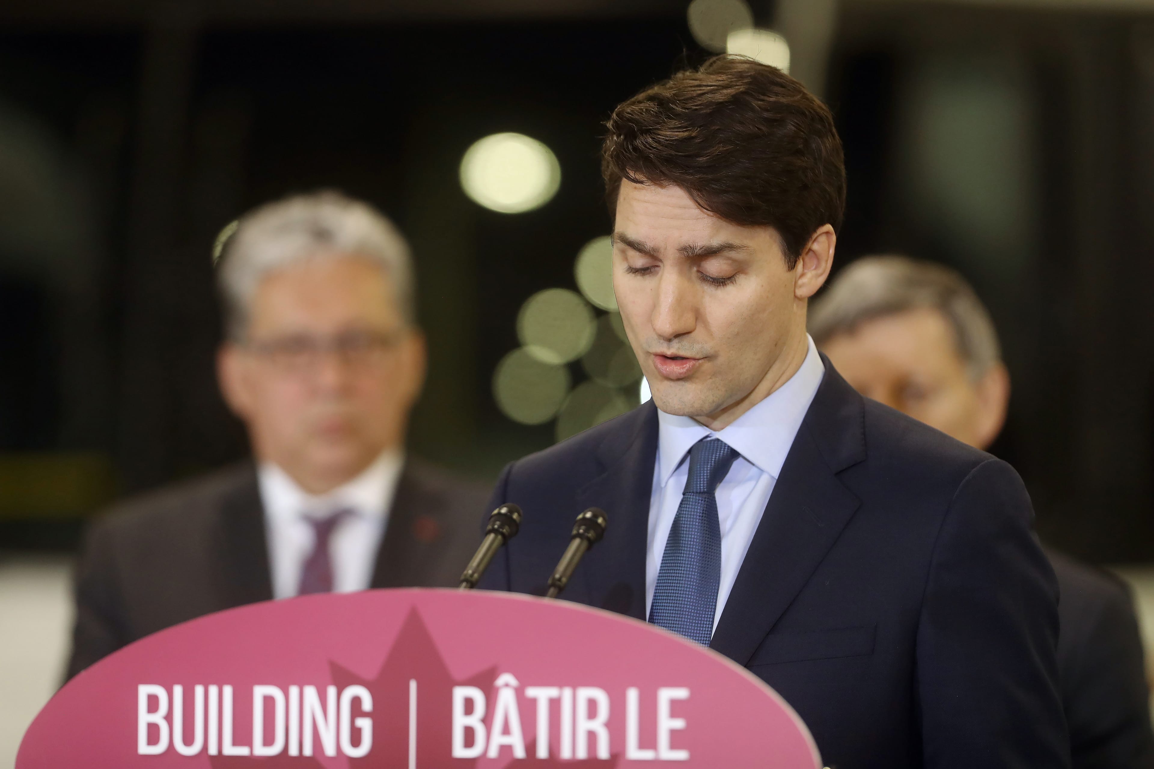 Trudeau speaks during a transit infrastructure announcement in Winnipeg on Tuesday, Feb. 12, 2019. (THE CANADIAN PRESS/Trevor Hagan)