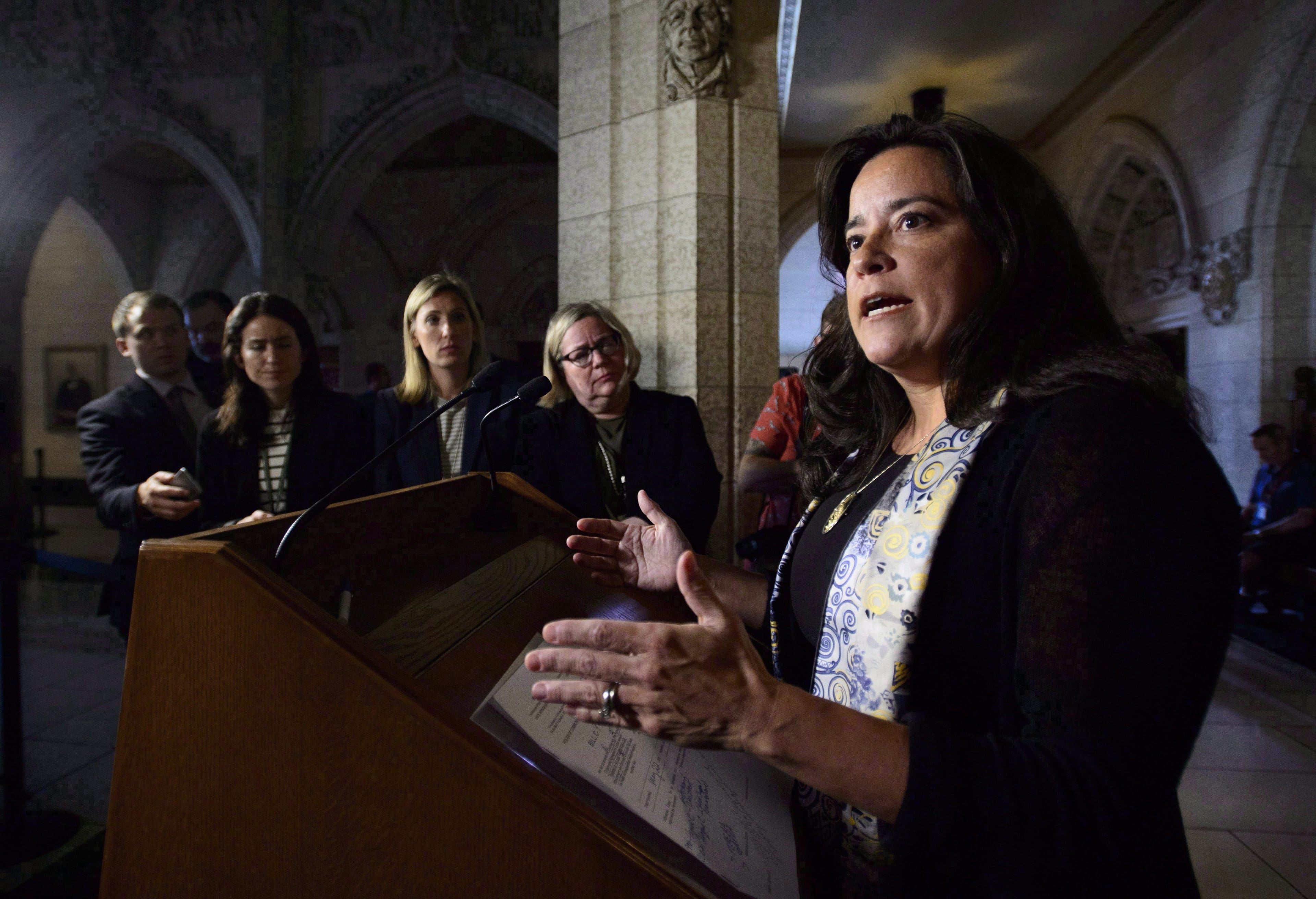 Former justice minister Jody Wilson-Raybould makes an announcement regarding family law on Parliament Hill in Ottawa on May 22, 2018. (THE CANADIAN PRESS/Sean Kilpatrick)