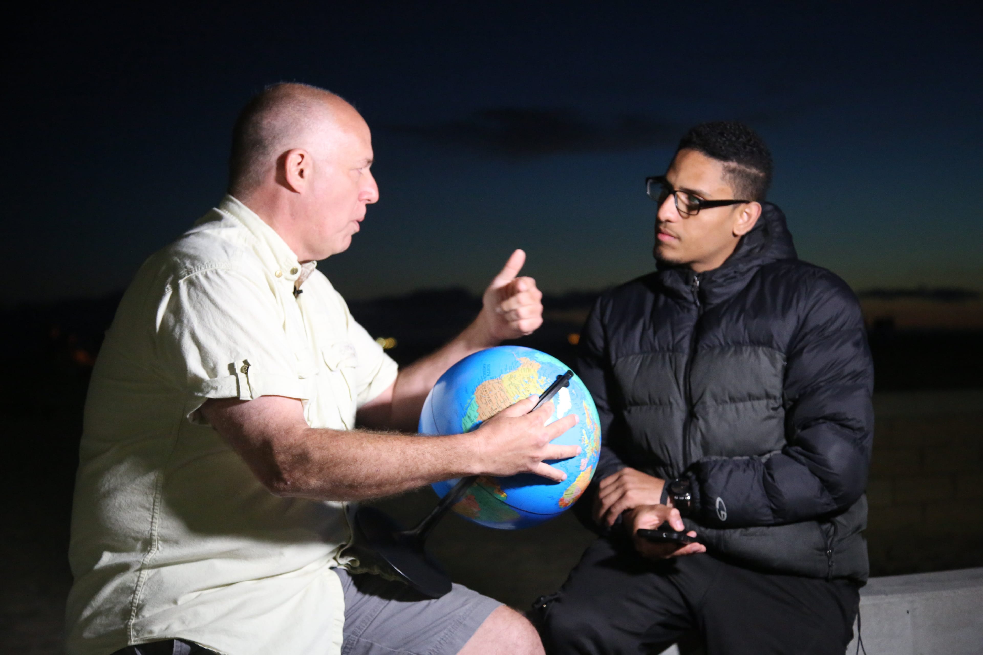 Spencer Marks (left) from the Independent Investigations Group debates with Flat Earther Nathan Thompson on March 25, 2017, in Orange County, Cali. (Joel Forrest / Barcroft Images / Barcroft Media via Getty Images)