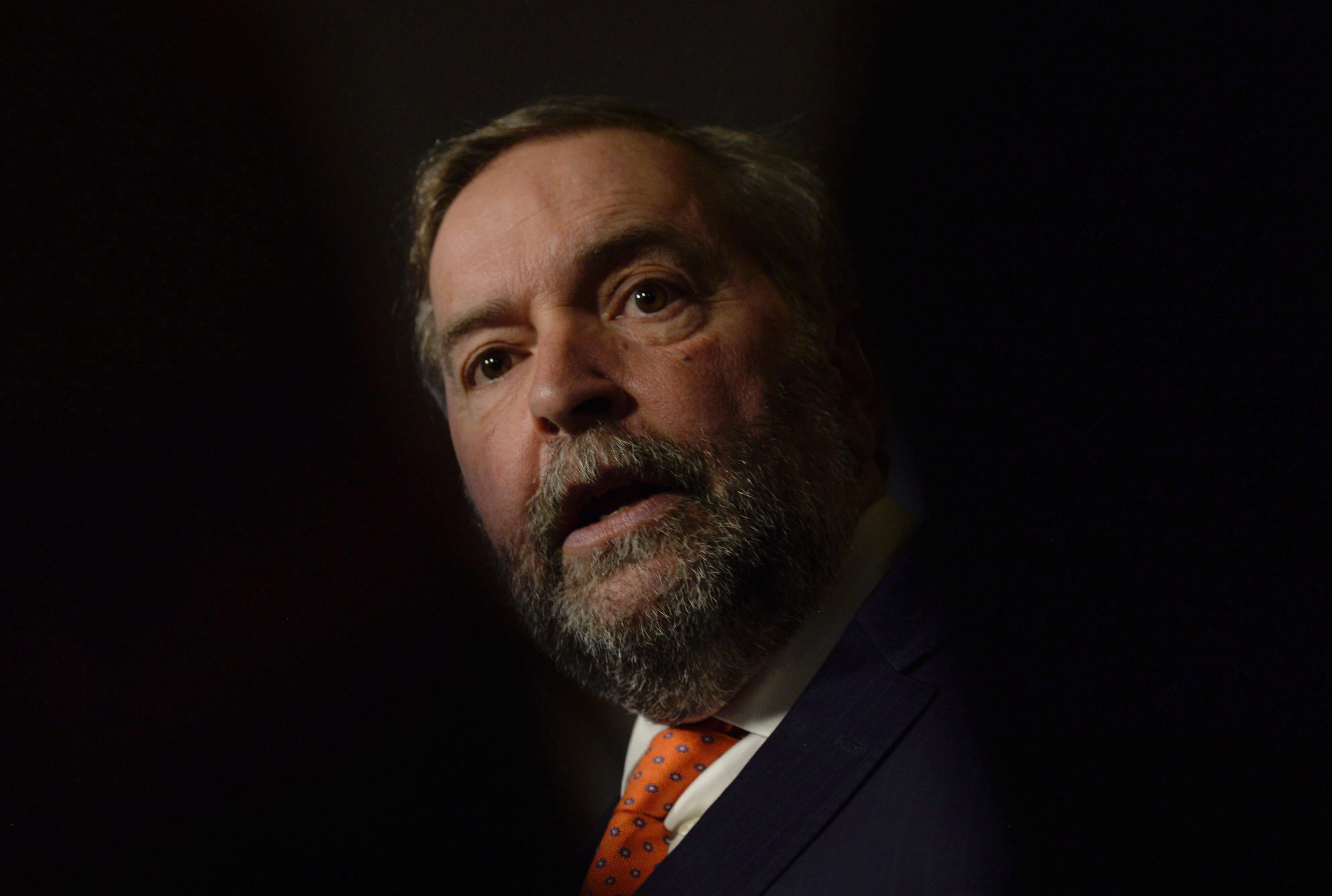 NDP Leader Tom Mulcair speaks with the media following question period in Ottawa, Monday, March 20, 2017. THE CANADIAN PRESS/Adrian Wyld