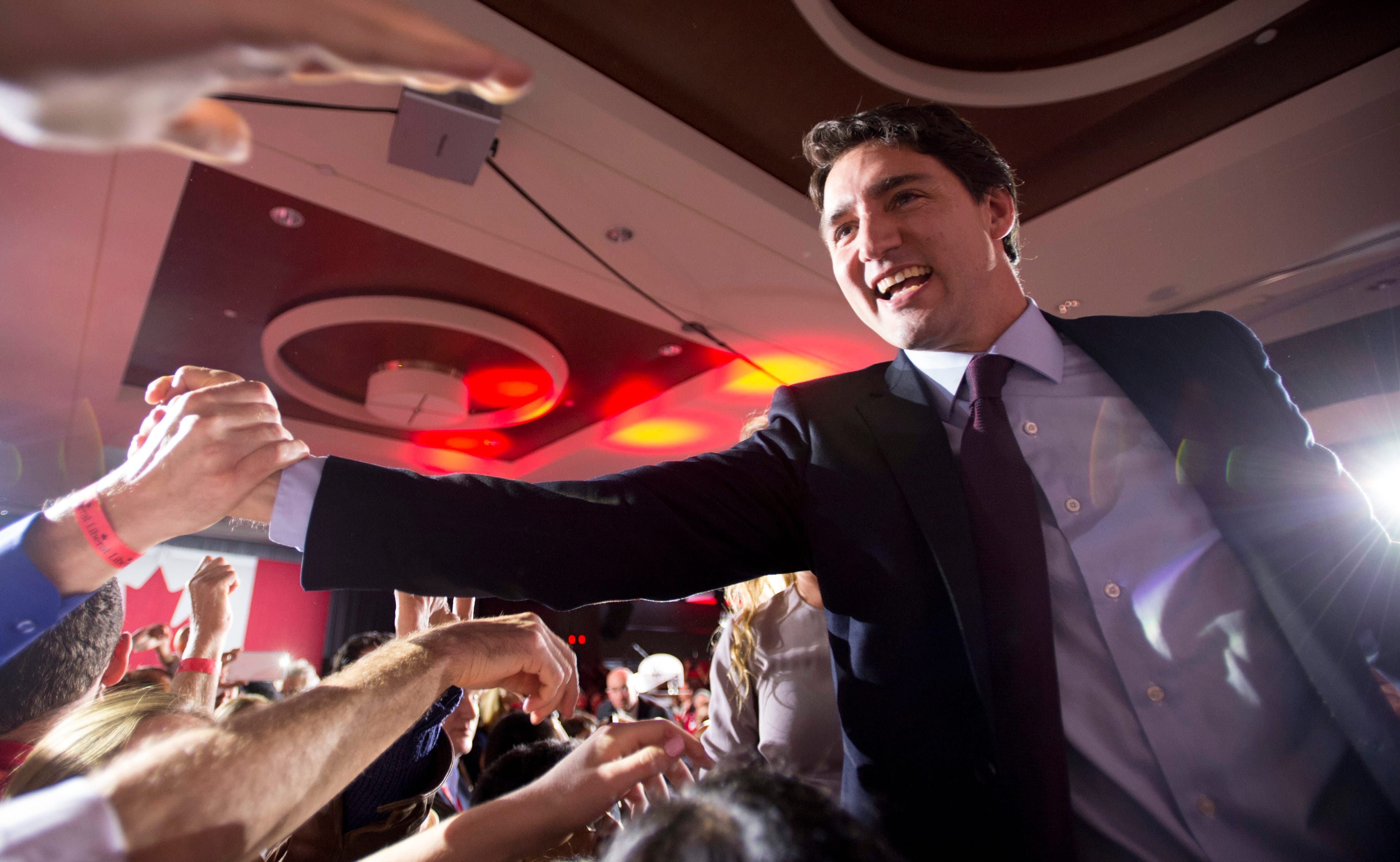 Trudeau moments after delivering his 'sunny ways' victory speech on election night in 2015 (THE CANADIAN PRESS/Justin Tang)