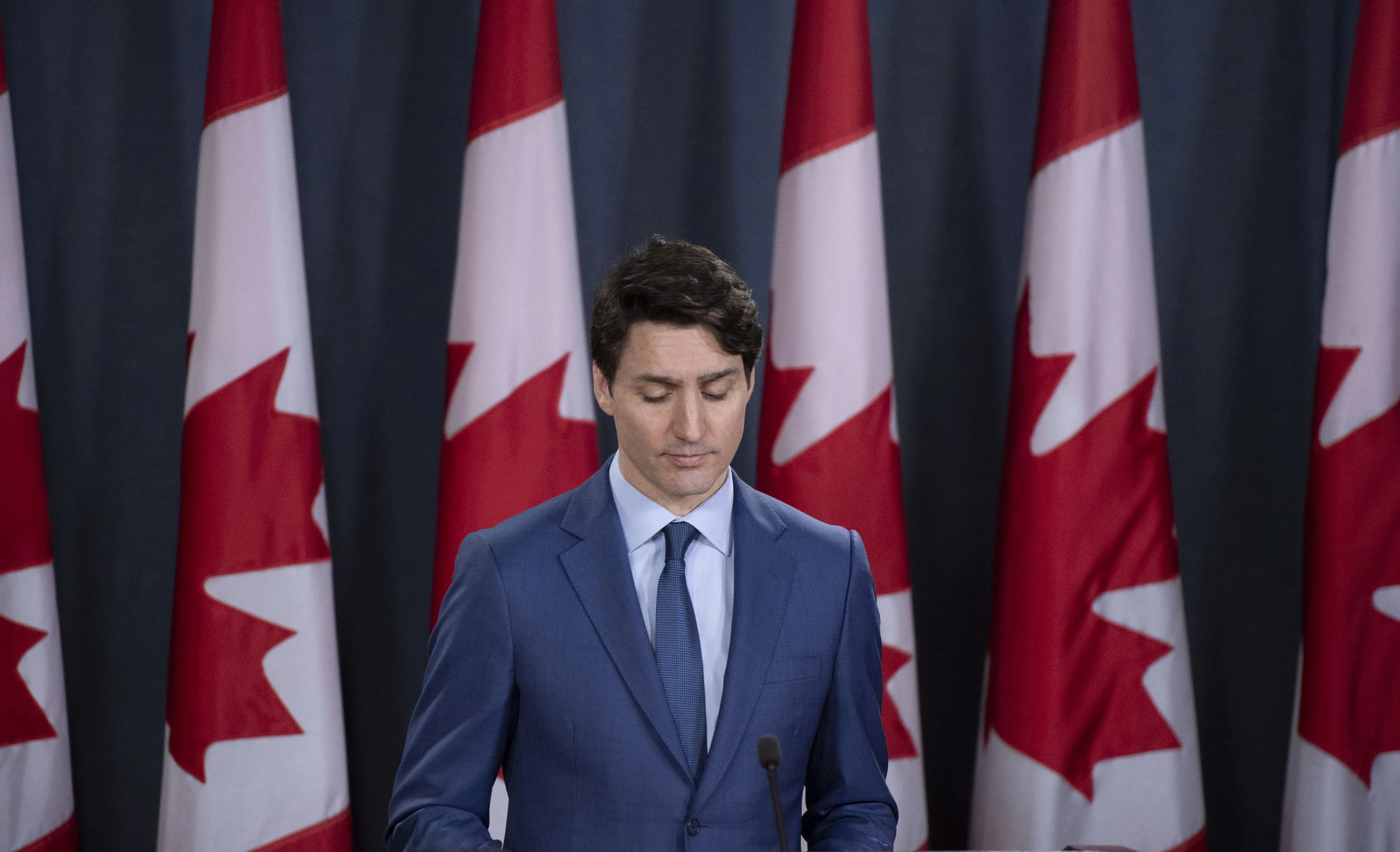 Trudeau delivers remarks at the National Press Theatre in Ottawa on Thursday, March 7, 2019. (THE CANADIAN PRESS/Justin Tang)