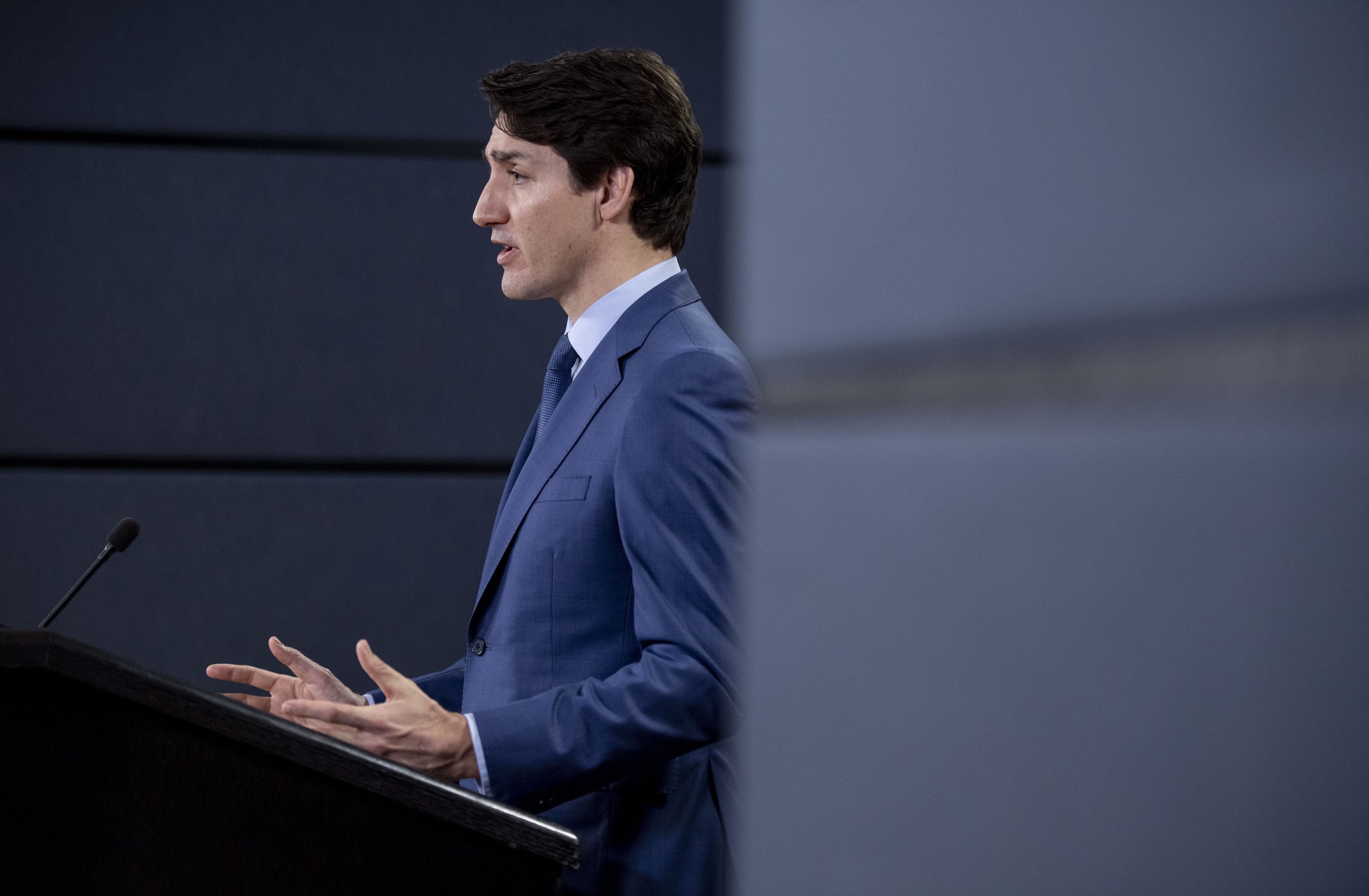 Trudeau delivers remarks at the National Press Theatre in Ottawa on Thursday, March 7, 2019. (Justin Tang/CP)