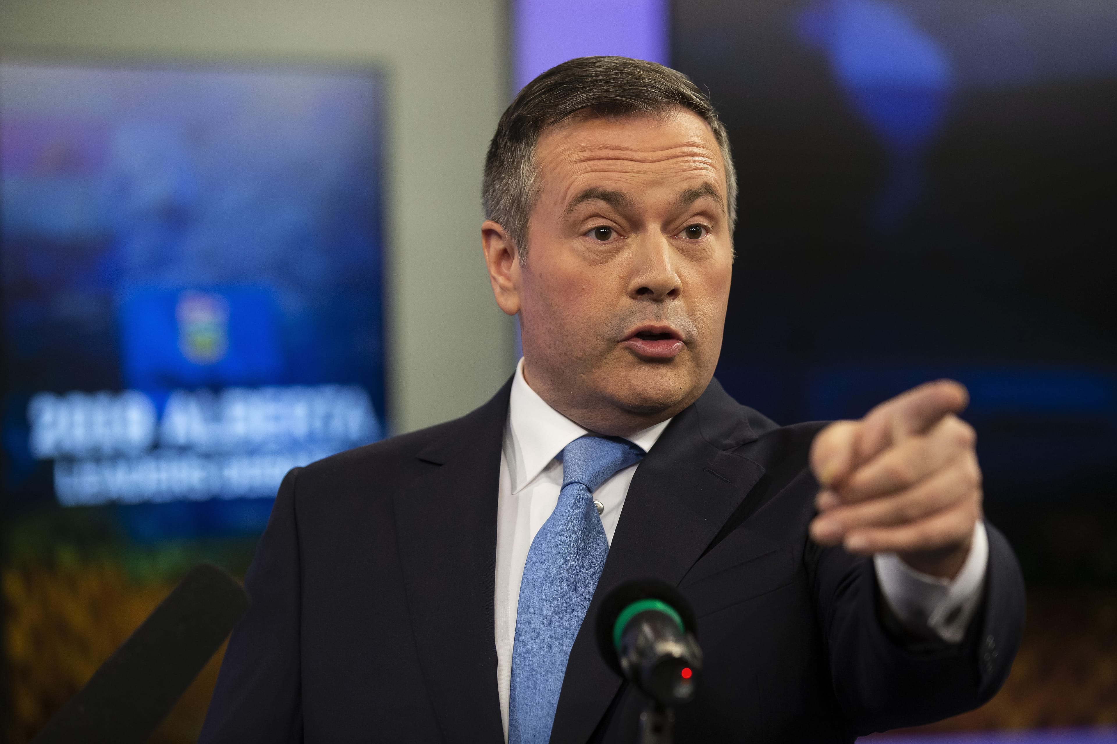 Kenney speaks to the media after the 2019 Alberta Leaders Debate in Edmonton, on April 4, 2019. (Codie McLachlan/CP)