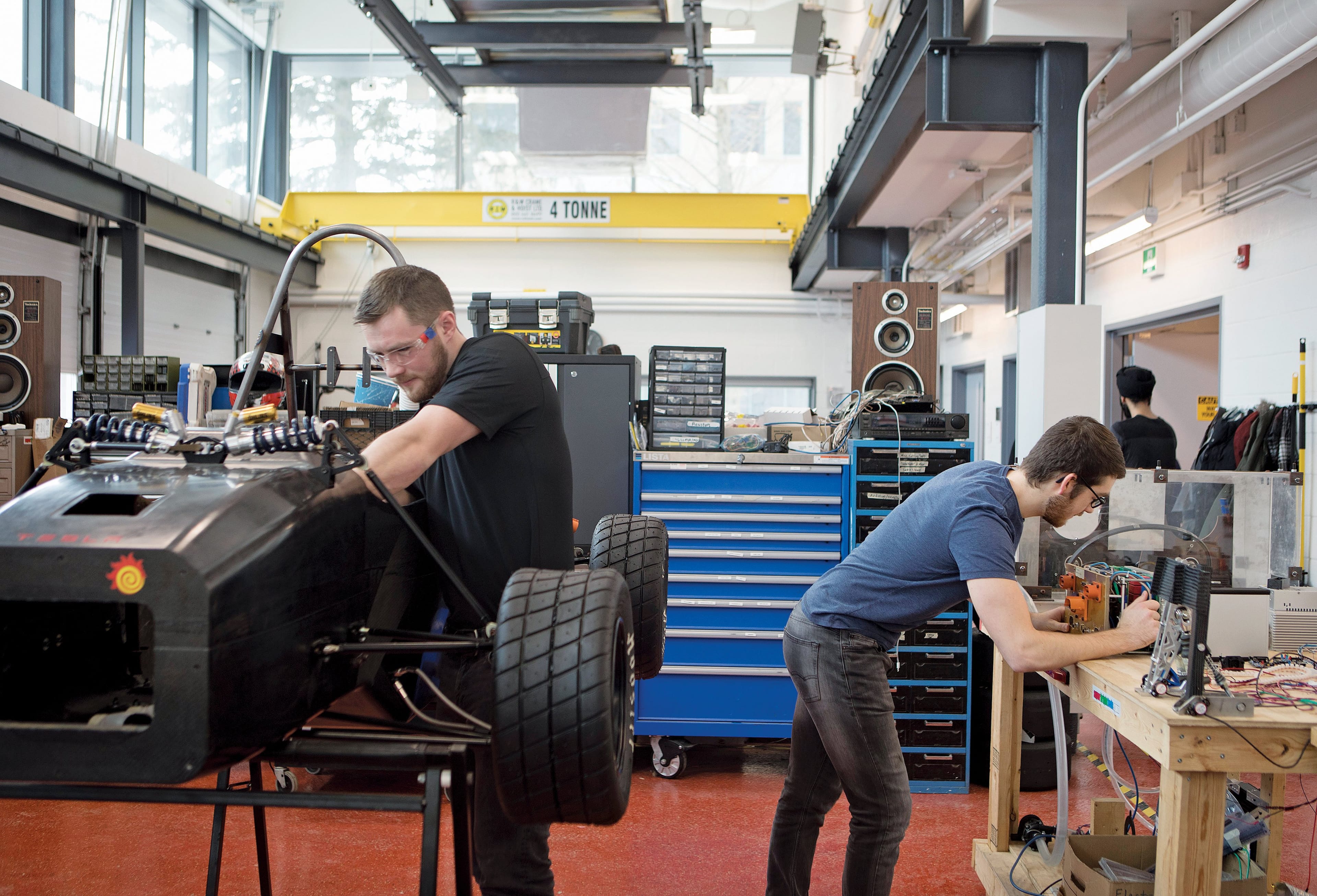 Riley Dunn and Scott Sutherland (right) work on their team project at the Gerald Hatch Centre (Photograph by Chloë Ellingson)